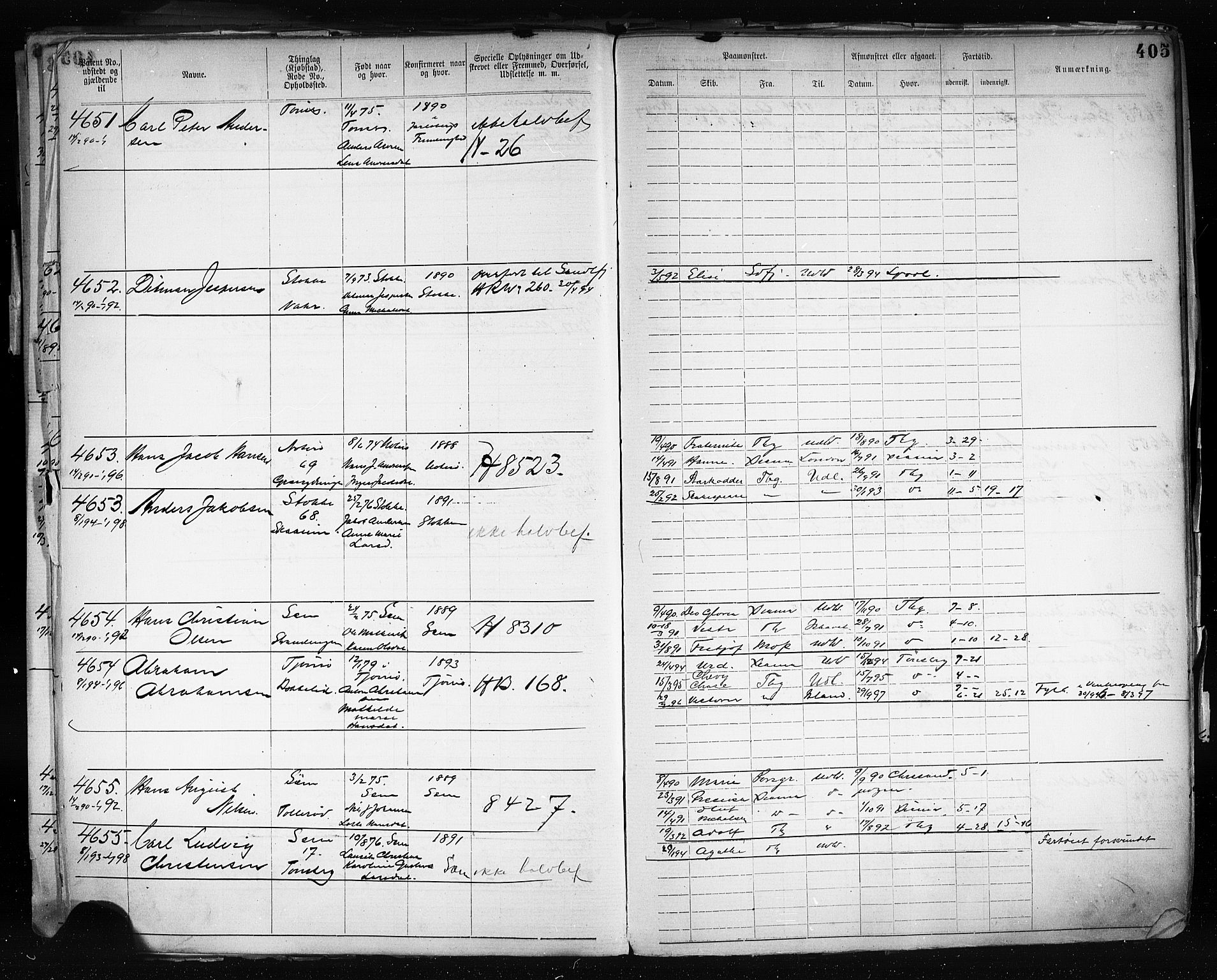 Tønsberg innrulleringskontor, AV/SAKO-A-786/F/Fb/L0003: Annotasjonsrulle Patent nr. 2646-5149, 1881-1892, p. 415