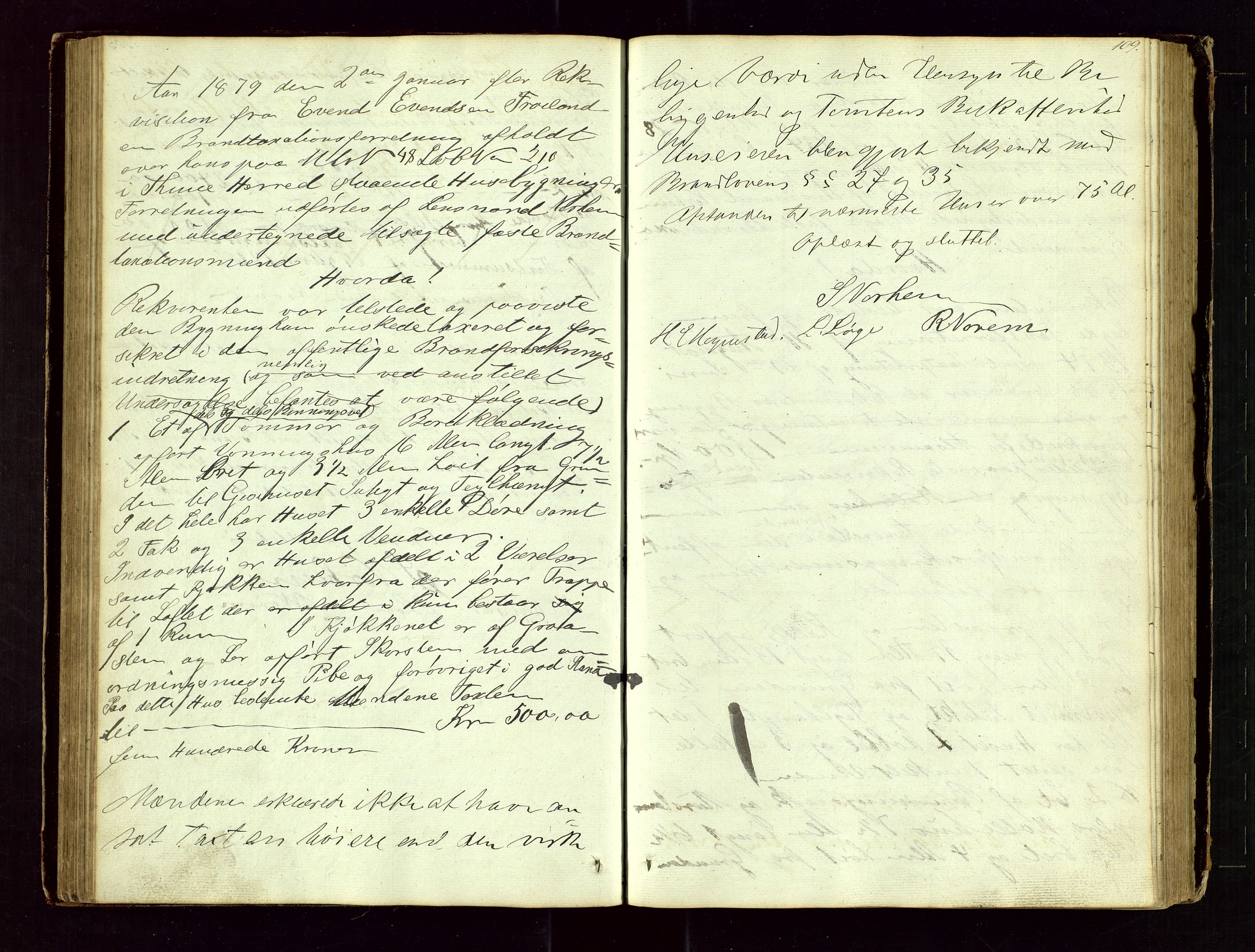 Time lensmannskontor, AV/SAST-A-100420/Goa/L0001: "Brandtaxations-Protocol for Houglands Thinglaug", 1846-1904, p. 108b-109a