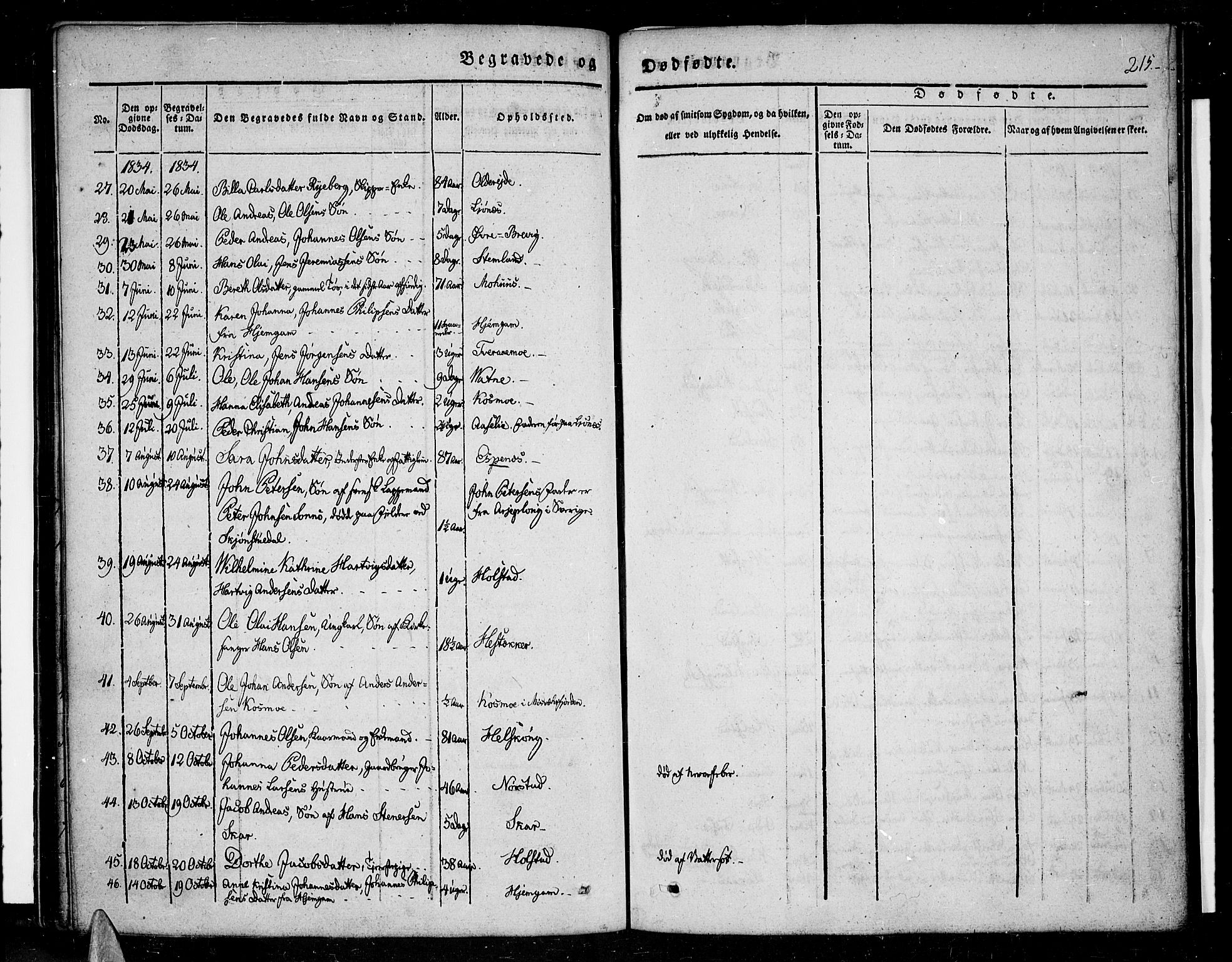Ministerialprotokoller, klokkerbøker og fødselsregistre - Nordland, SAT/A-1459/852/L0737: Parish register (official) no. 852A07, 1833-1849, p. 215