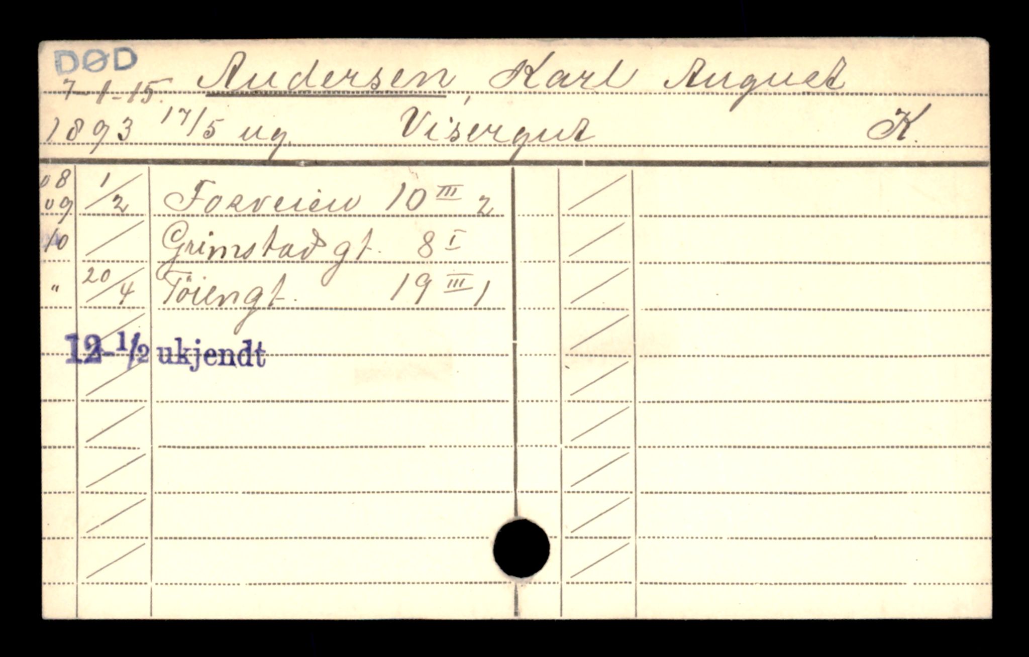 Oslo folkeregister, Registerkort, AV/SAO-A-11715/D/Da/L0004: Menn: Andersen Karl - Andersson Victor, 1906-1919