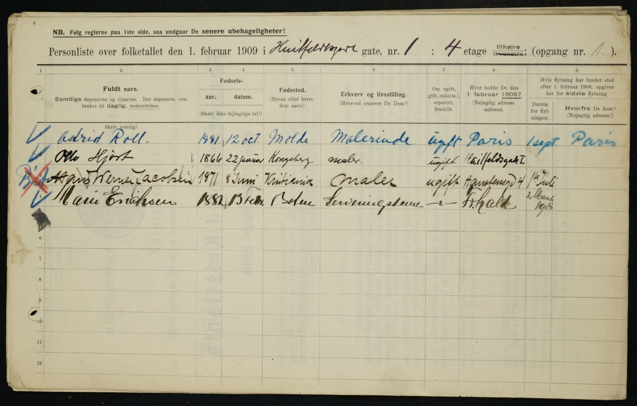 OBA, Municipal Census 1909 for Kristiania, 1909, p. 37680