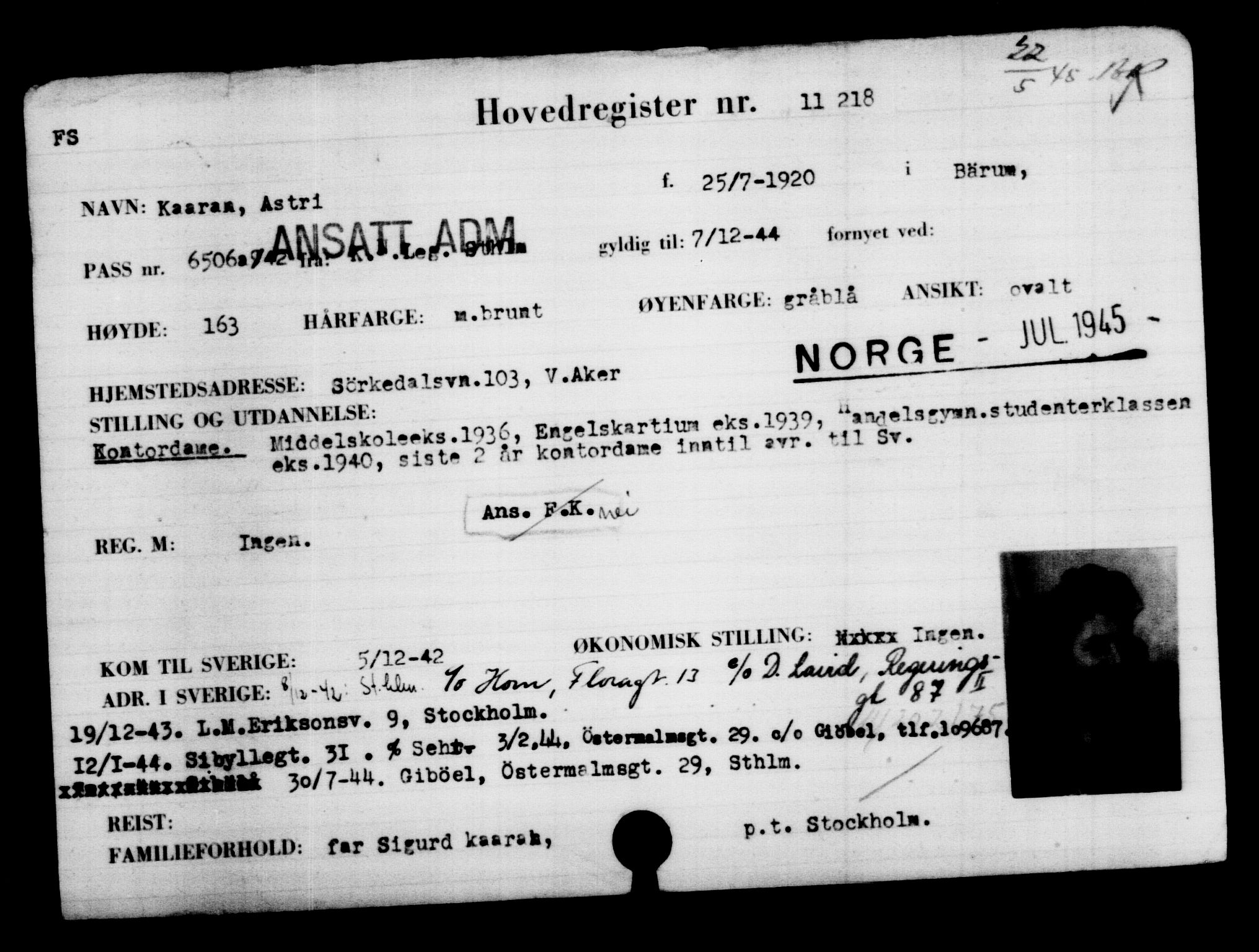 Den Kgl. Norske Legasjons Flyktningskontor, AV/RA-S-6753/V/Va/L0006: Kjesäterkartoteket.  Flyktningenr. 9400-12711, 1940-1945, p. 2057