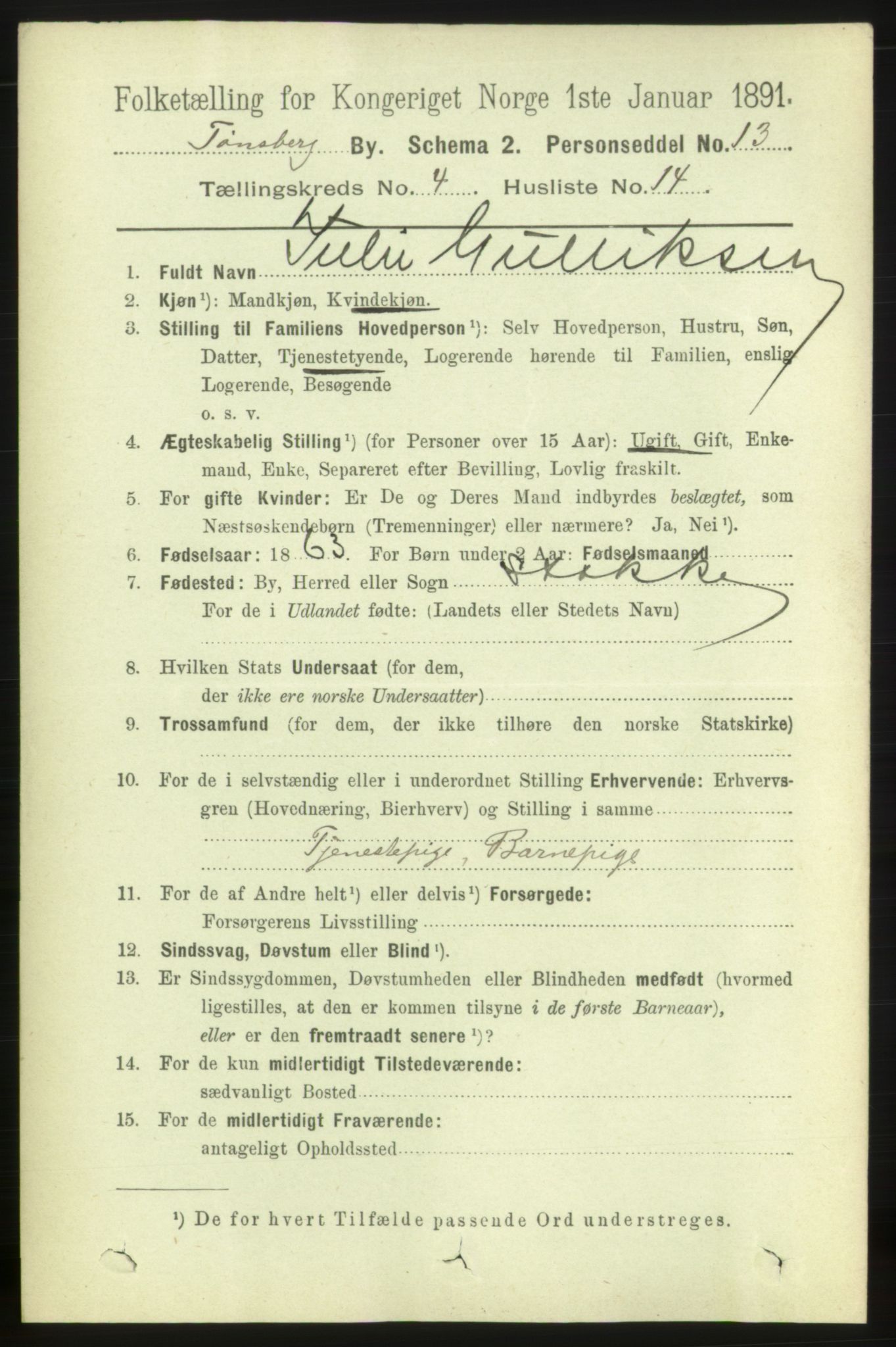 RA, 1891 census for 0705 Tønsberg, 1891, p. 2192