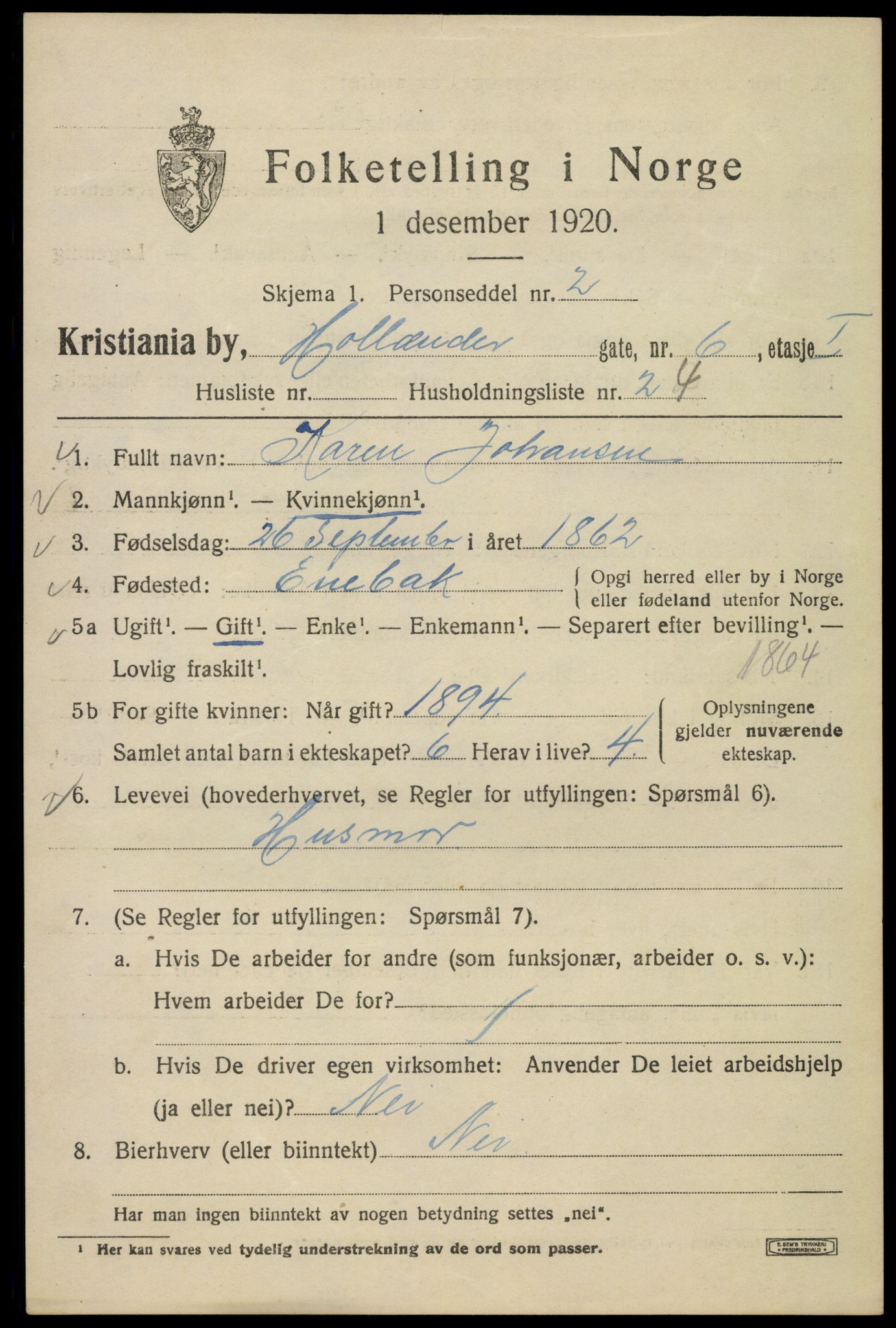 SAO, 1920 census for Kristiania, 1920, p. 296523