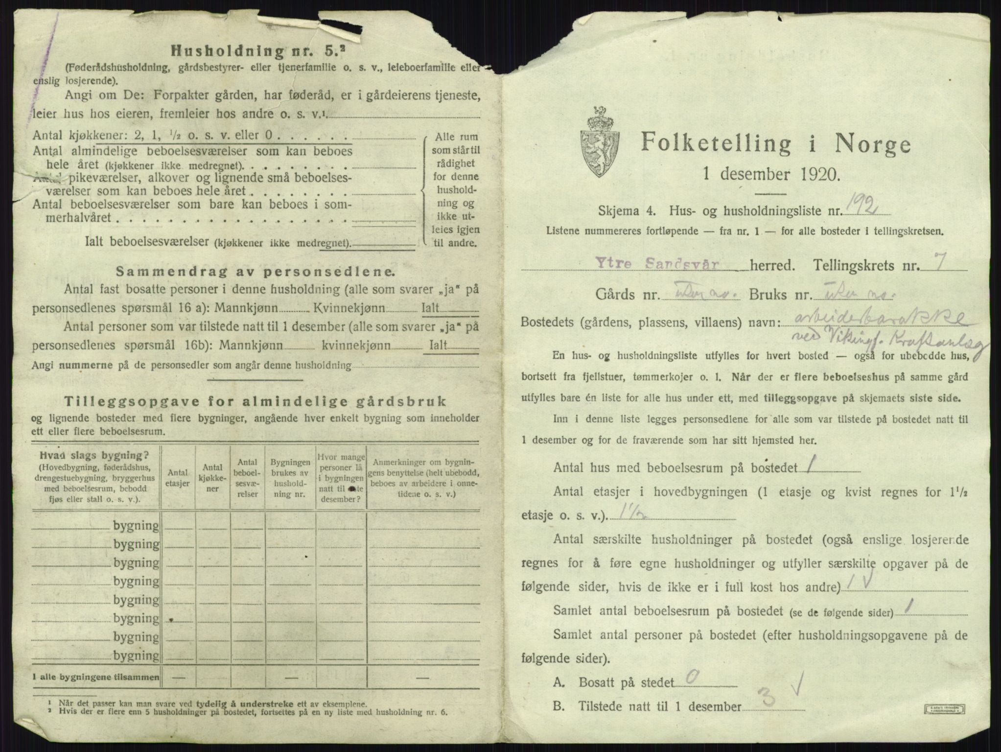 SAKO, 1920 census for Ytre Sandsvær, 1920, p. 1216