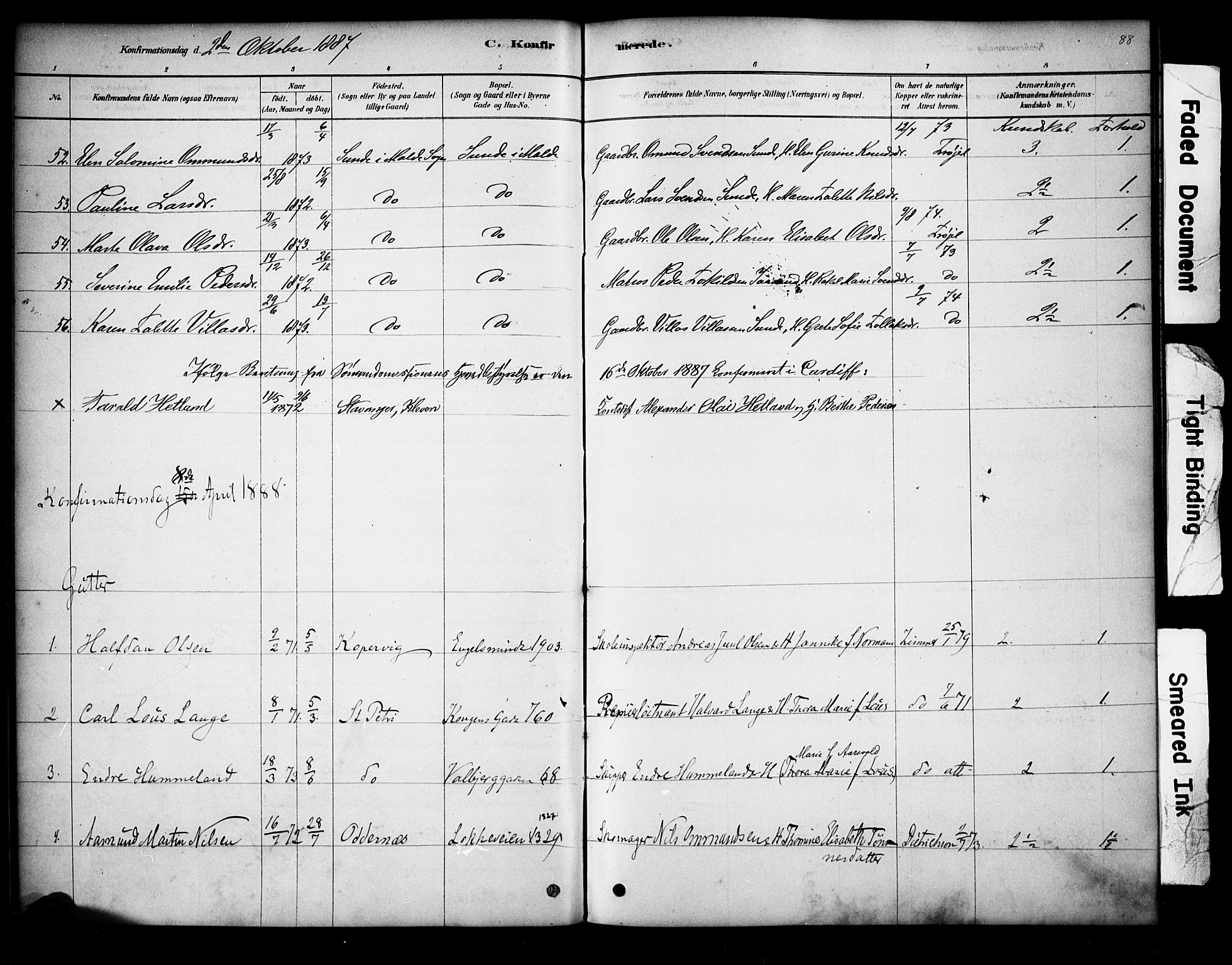 Domkirken sokneprestkontor, AV/SAST-A-101812/001/30/30BA/L0028: Parish register (official) no. A 27, 1878-1896, p. 88