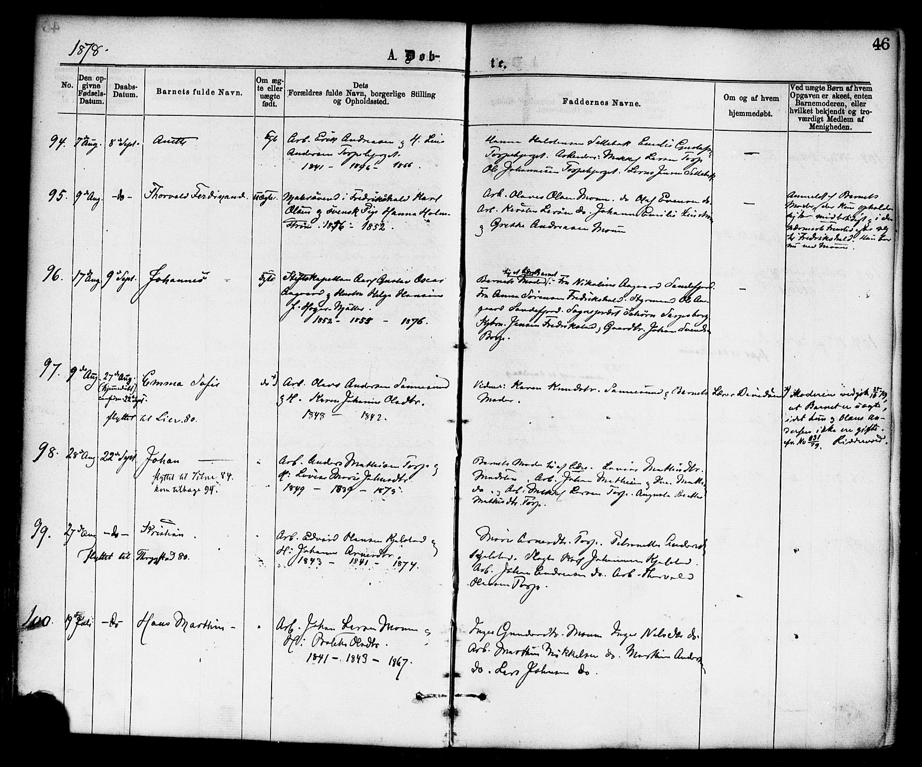 Borge prestekontor Kirkebøker, SAO/A-10903/F/Fa/L0007: Parish register (official) no. I 7, 1875-1886, p. 46
