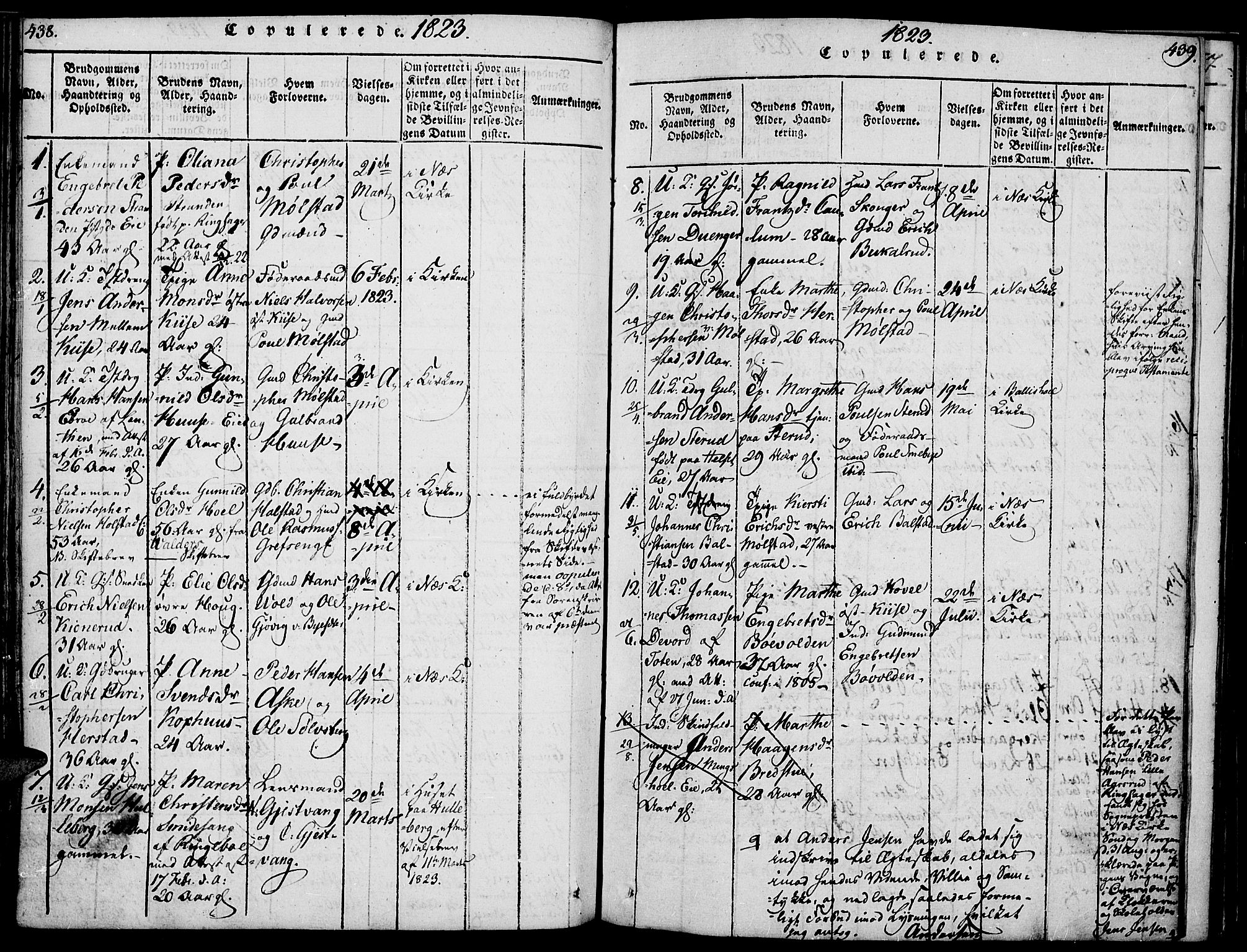 Nes prestekontor, Hedmark, SAH/PREST-020/K/Ka/L0002: Parish register (official) no. 2, 1813-1827, p. 438-439