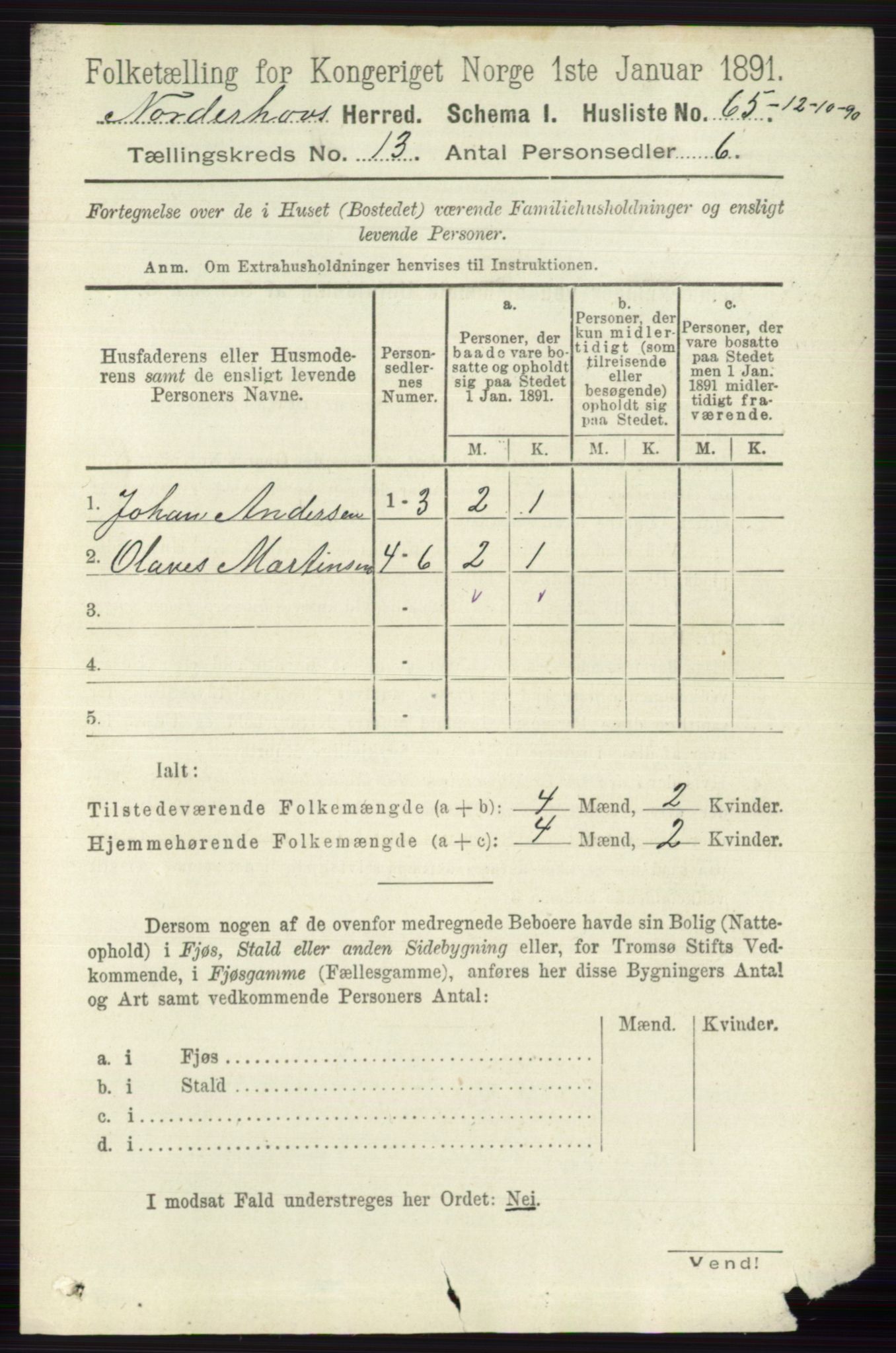 RA, 1891 census for 0613 Norderhov, 1891, p. 8877