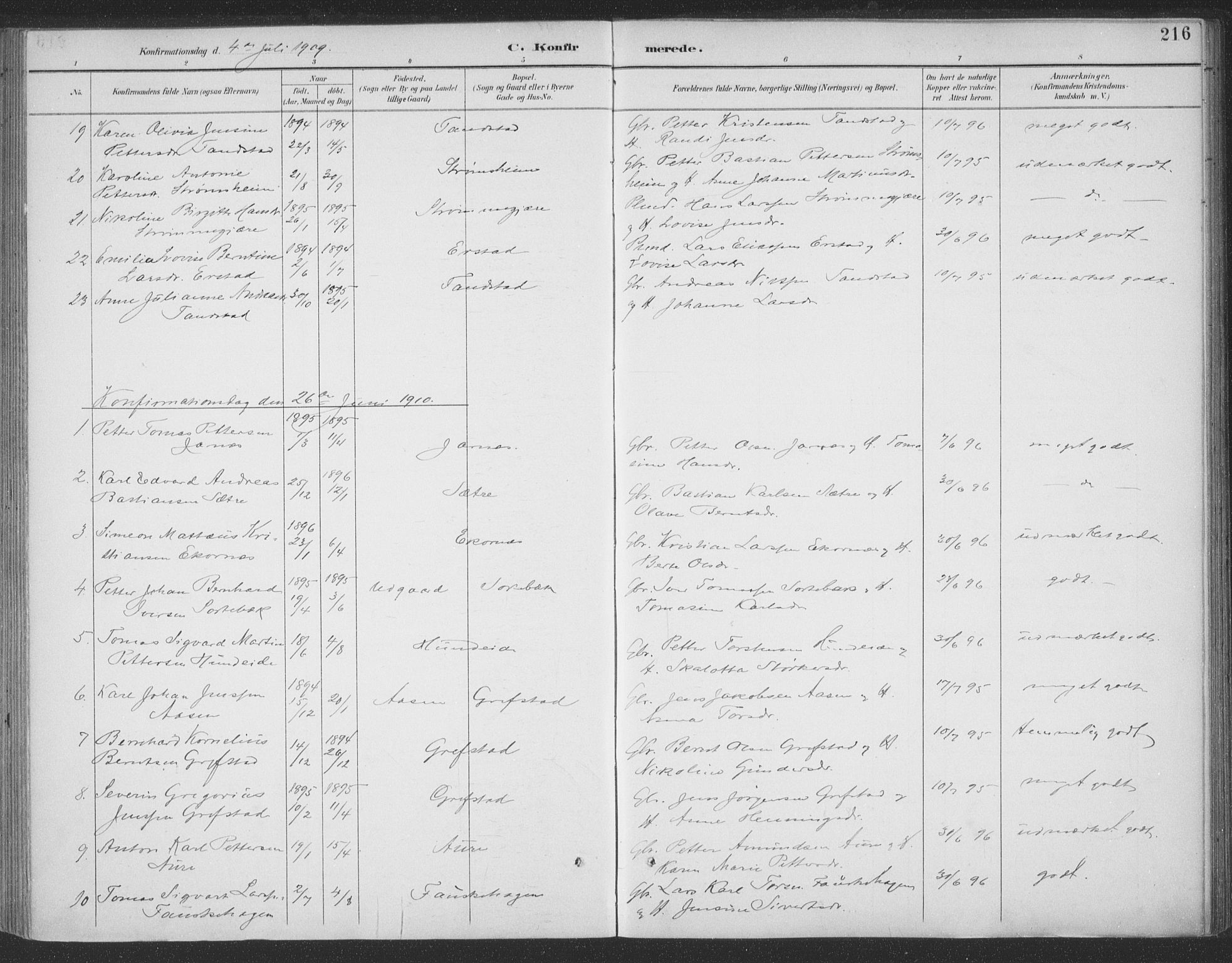 Ministerialprotokoller, klokkerbøker og fødselsregistre - Møre og Romsdal, AV/SAT-A-1454/523/L0335: Parish register (official) no. 523A02, 1891-1911, p. 216