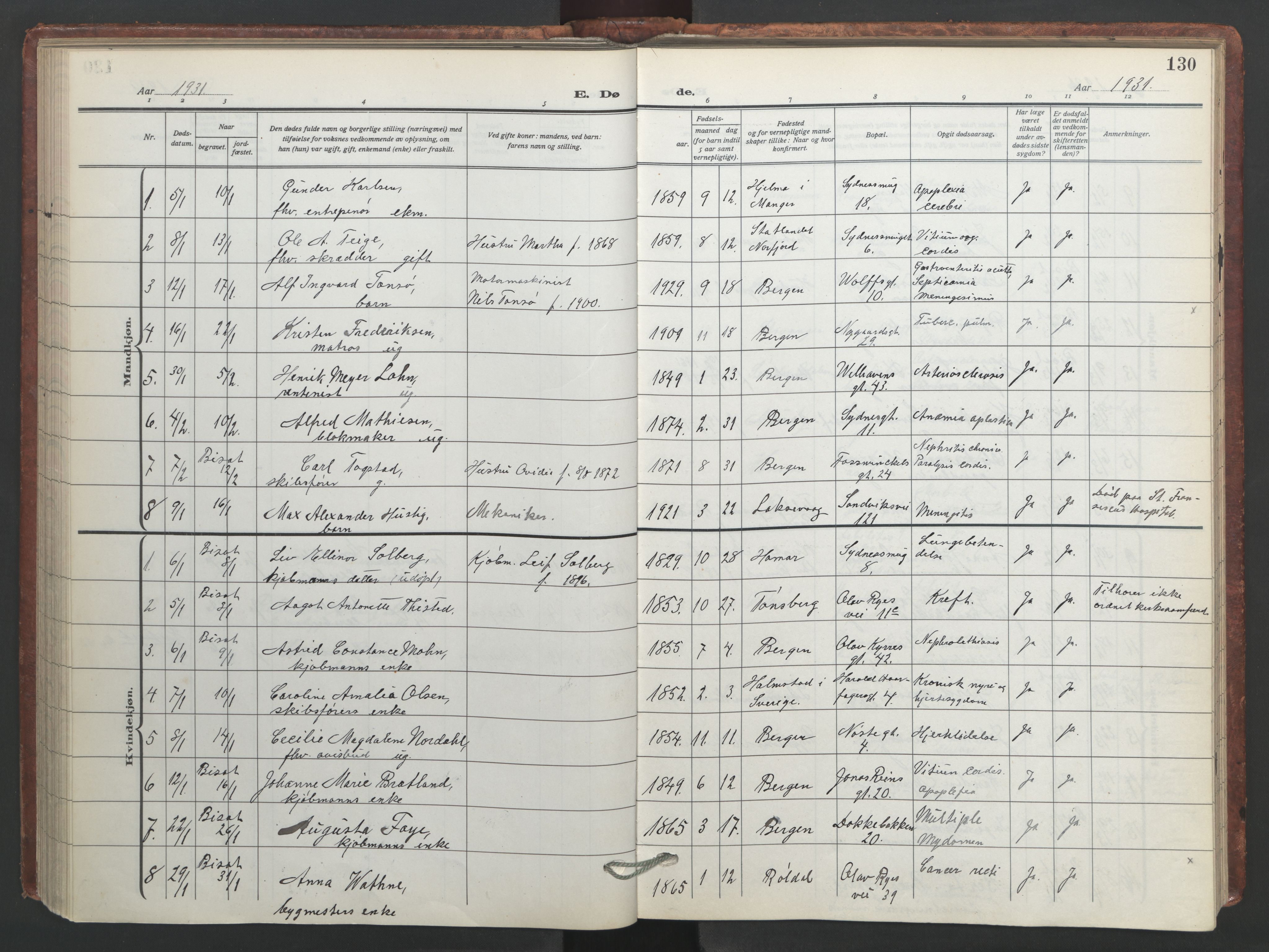 Johanneskirken sokneprestembete, SAB/A-76001/H/Hab: Parish register (copy) no. D 2, 1916-1950, p. 129b-130a