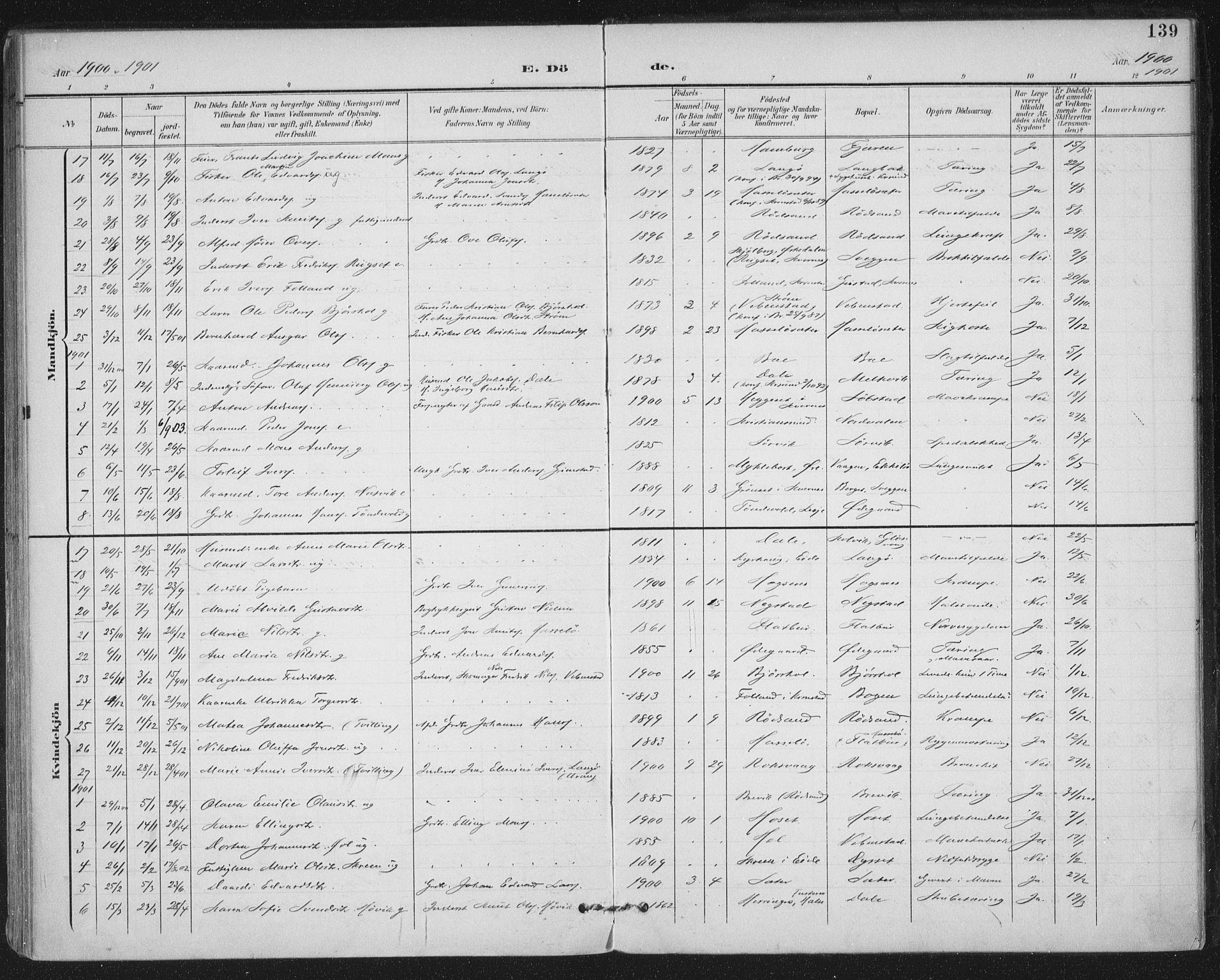 Ministerialprotokoller, klokkerbøker og fødselsregistre - Møre og Romsdal, SAT/A-1454/569/L0820: Parish register (official) no. 569A06, 1900-1911, p. 139