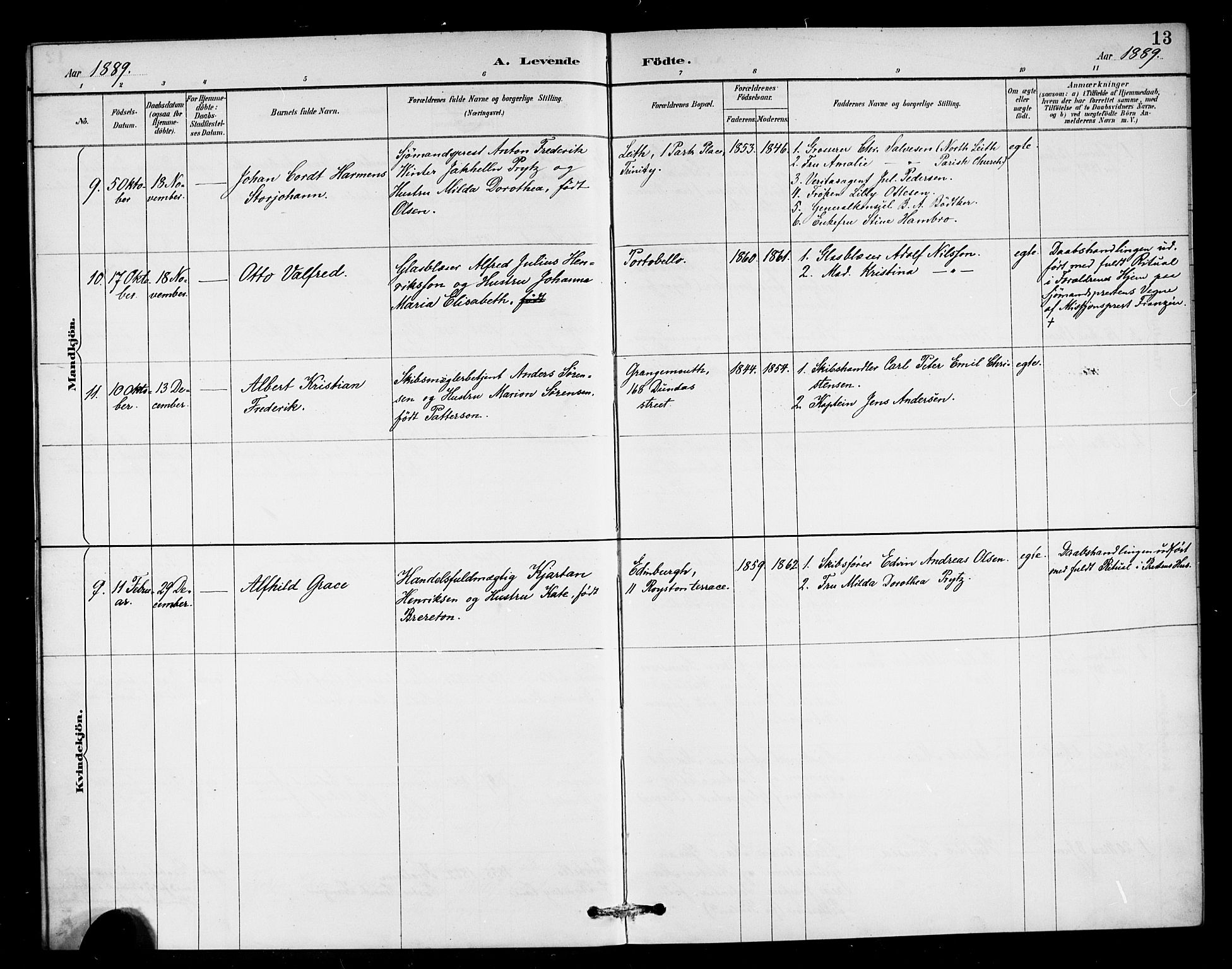 Den norske sjømannsmisjon i utlandet/Skotske havner (Leith, Glasgow), SAB/SAB/PA-0100/H/Ha/Haa/L0003: Parish register (official) no. A 3, 1887-1898, p. 13
