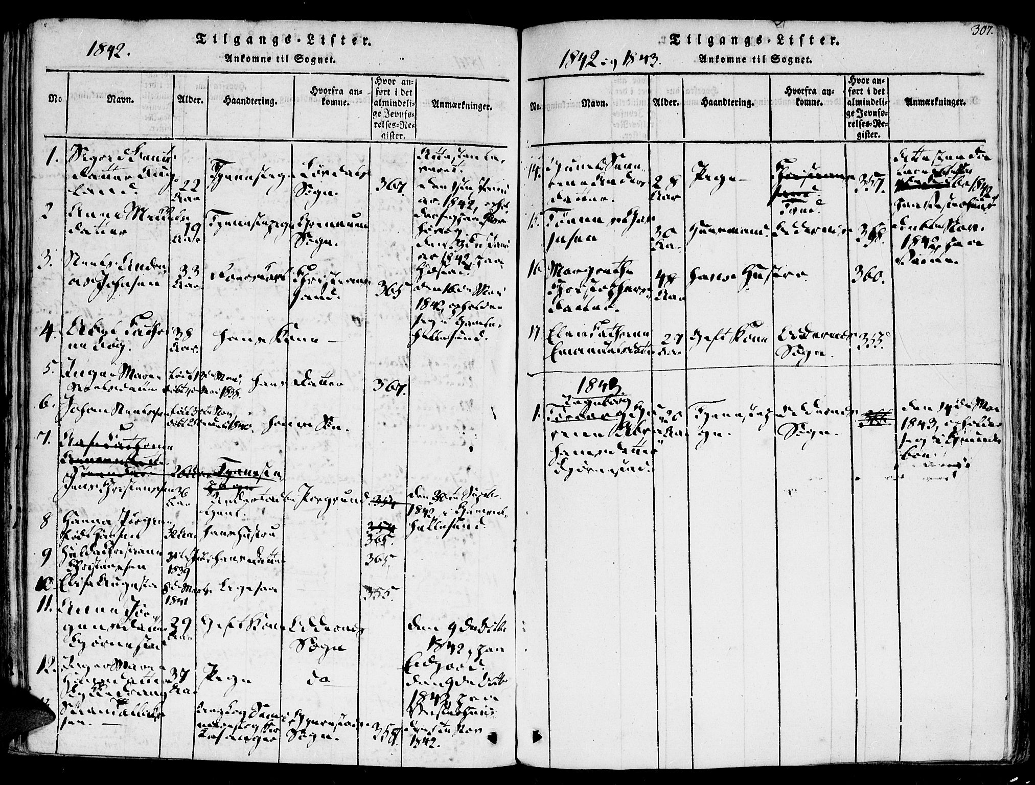 Høvåg sokneprestkontor, SAK/1111-0025/F/Fa/L0001: Parish register (official) no. A 1, 1816-1843, p. 307