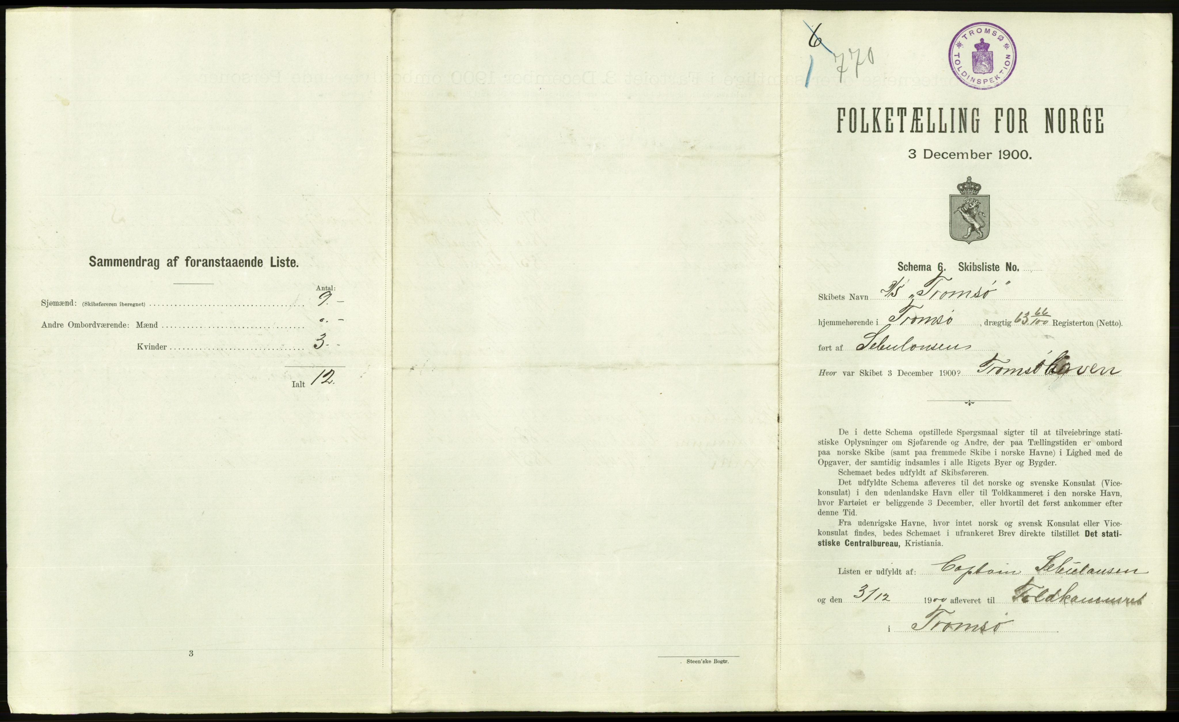 RA, 1900 Census - ship lists from ships in Norwegian harbours, harbours abroad and at sea, 1900, p. 2705