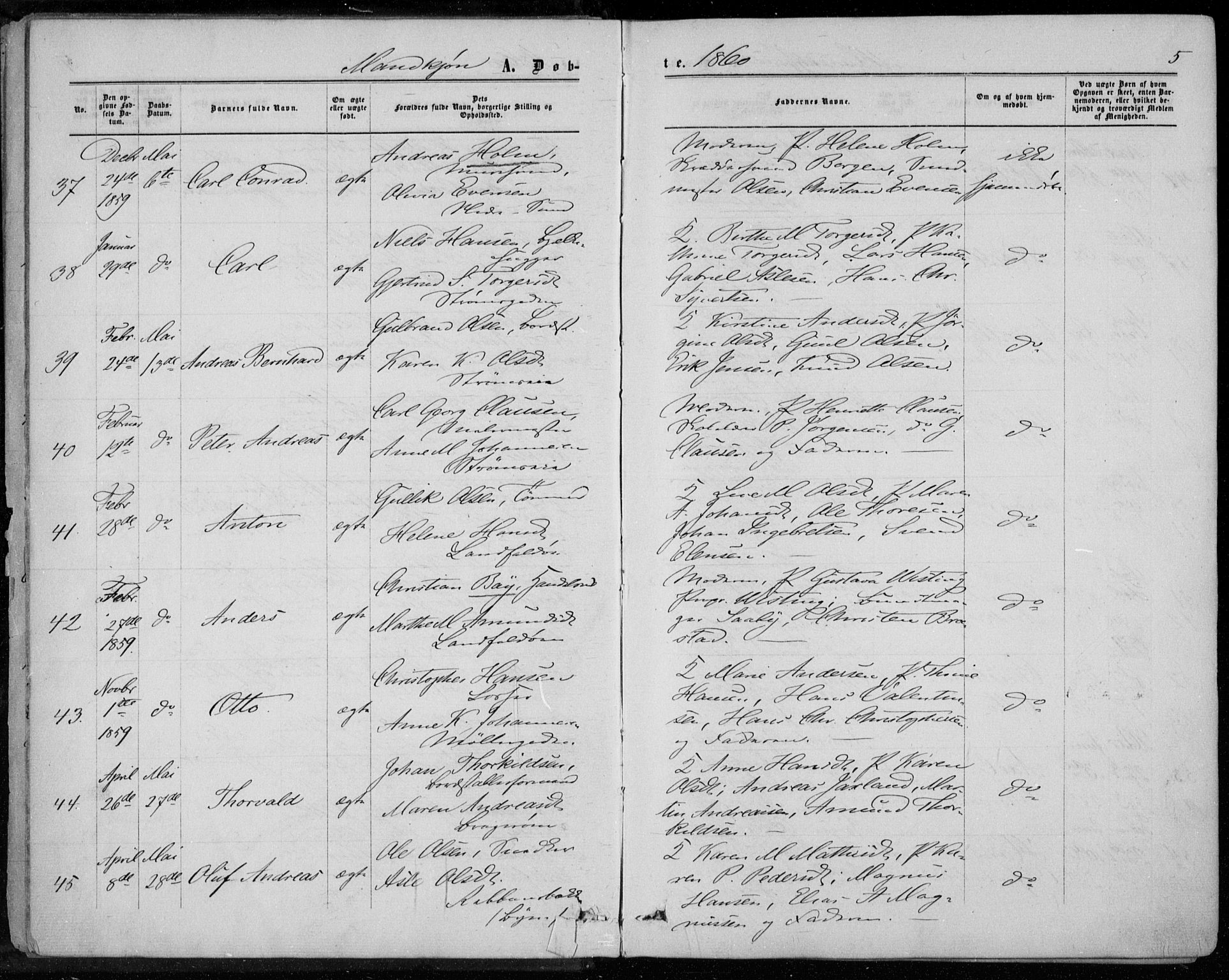 Bragernes kirkebøker, AV/SAKO-A-6/F/Fb/L0003: Parish register (official) no. II 3, 1860-1868, p. 5