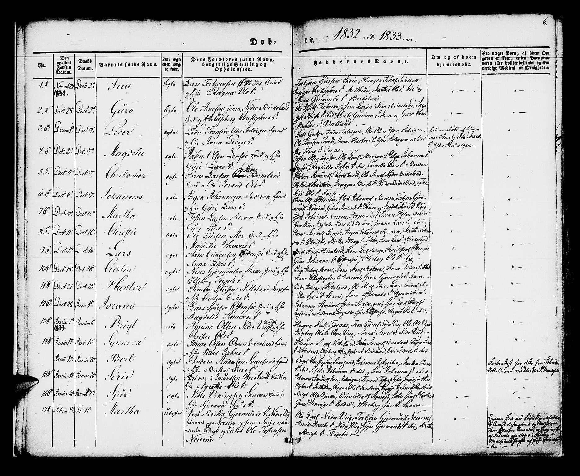 Kvam sokneprestembete, SAB/A-76201/H/Haa: Parish register (official) no. A 7, 1832-1843, p. 6