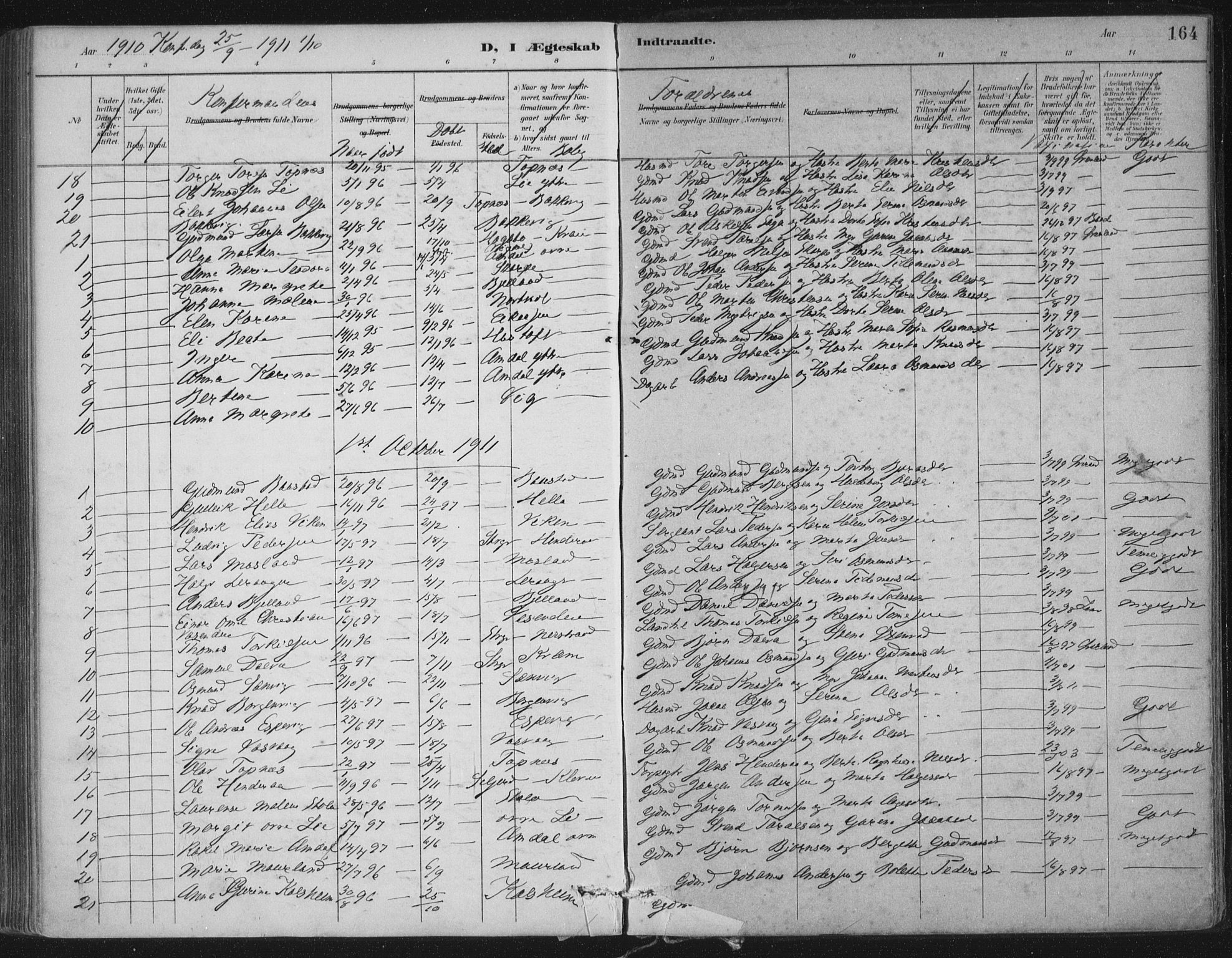 Nedstrand sokneprestkontor, SAST/A-101841/01/IV: Parish register (official) no. A 12, 1887-1915, p. 164