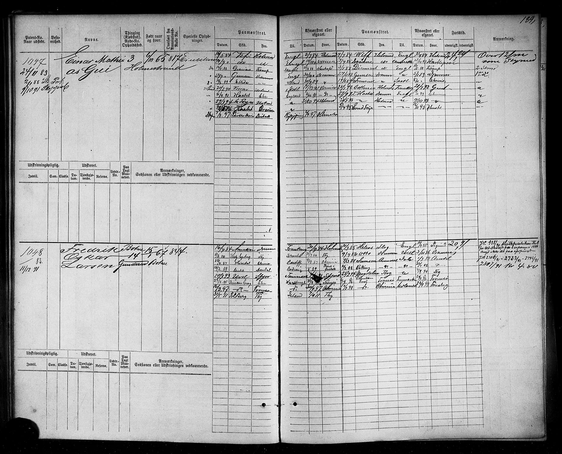 Holmestrand innrulleringskontor, AV/SAKO-A-1151/F/Fc/L0004: Hovedrulle, 1872-1913, p. 228