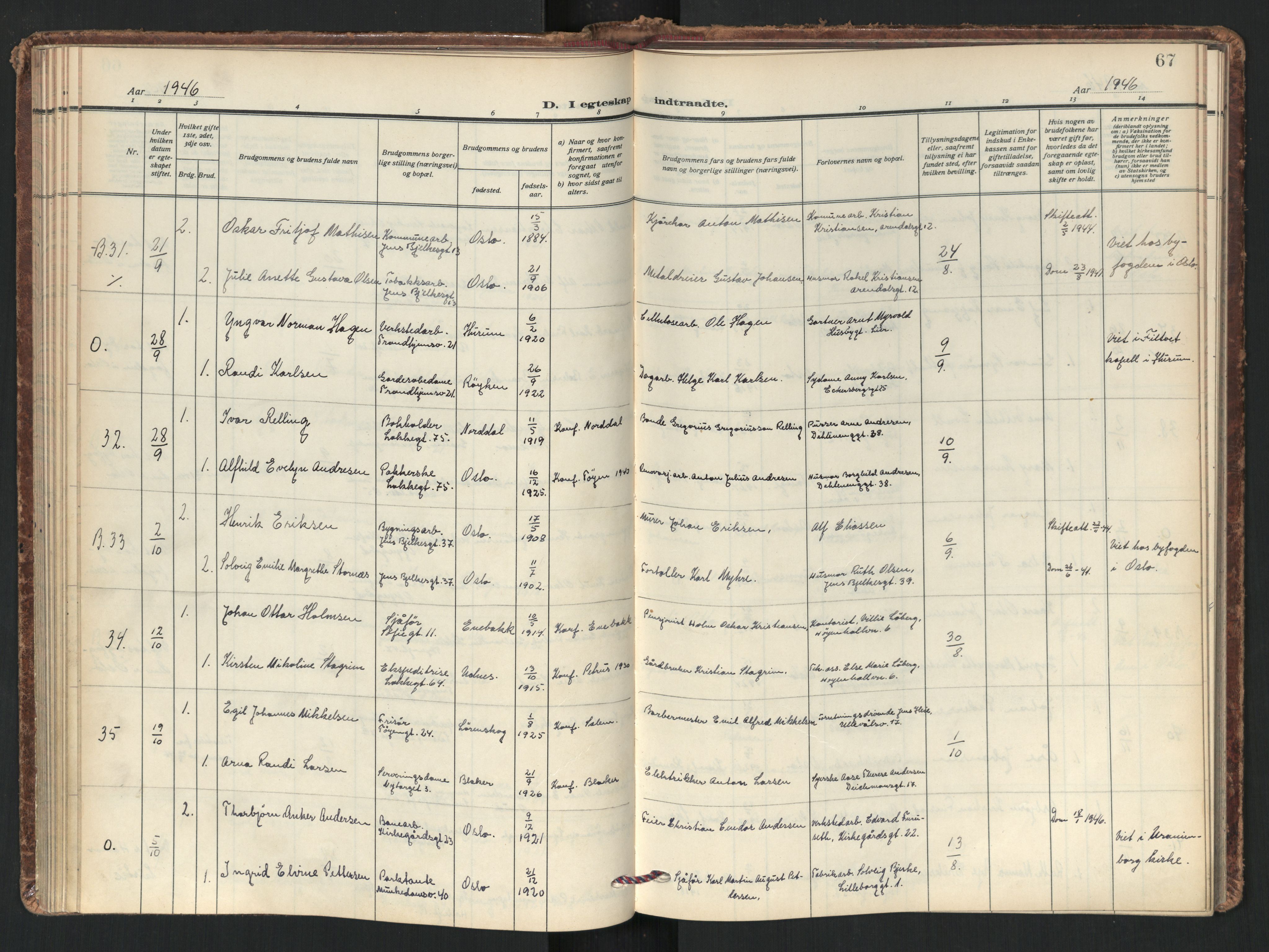 Tøyen prestekontor Kirkebøker, AV/SAO-A-10167a/F/Fa/L0008: Parish register (official) no. I 8, 1939-1969, p. 67