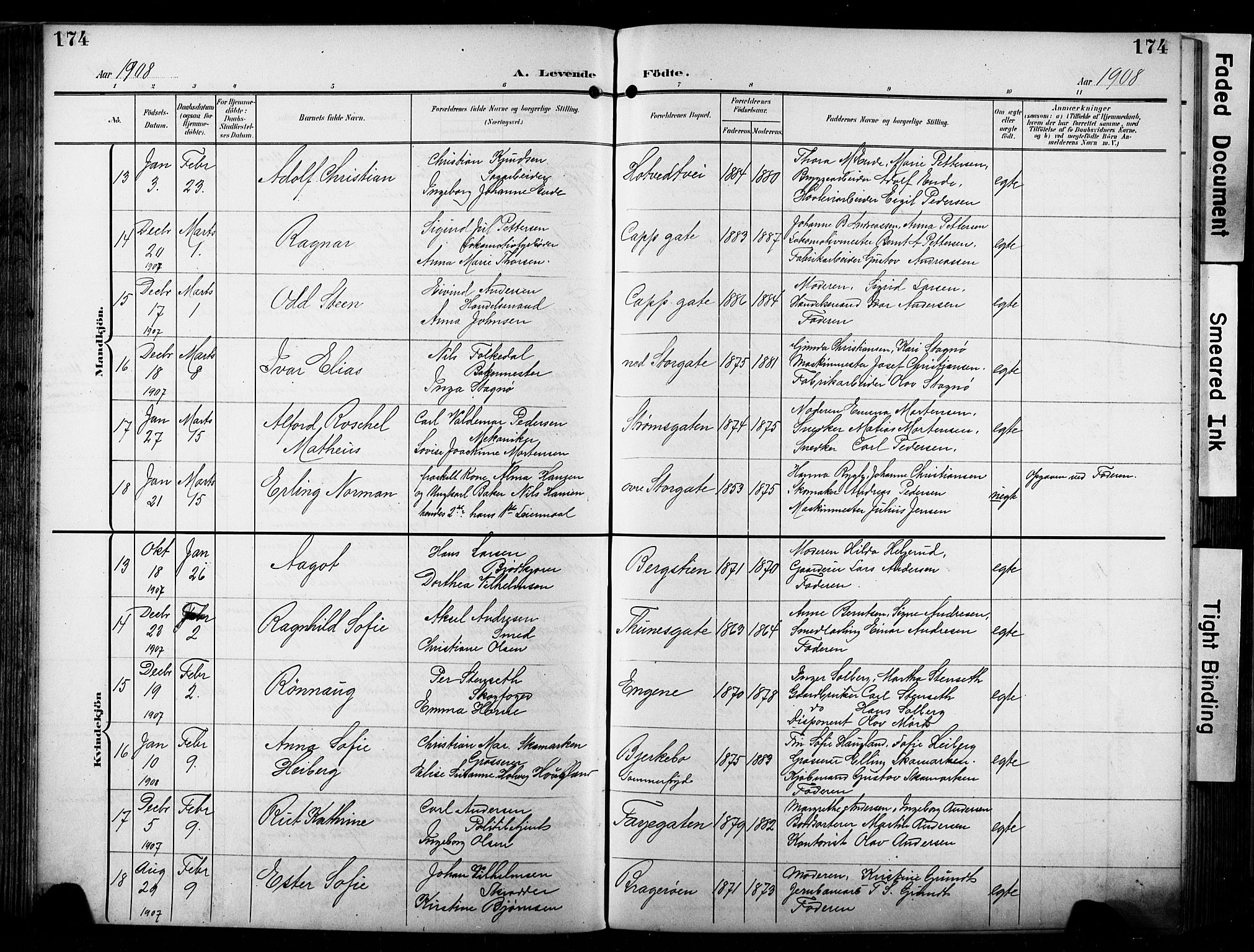 Bragernes kirkebøker, AV/SAKO-A-6/F/Fb/L0009: Parish register (official) no. II 9, 1902-1911, p. 174