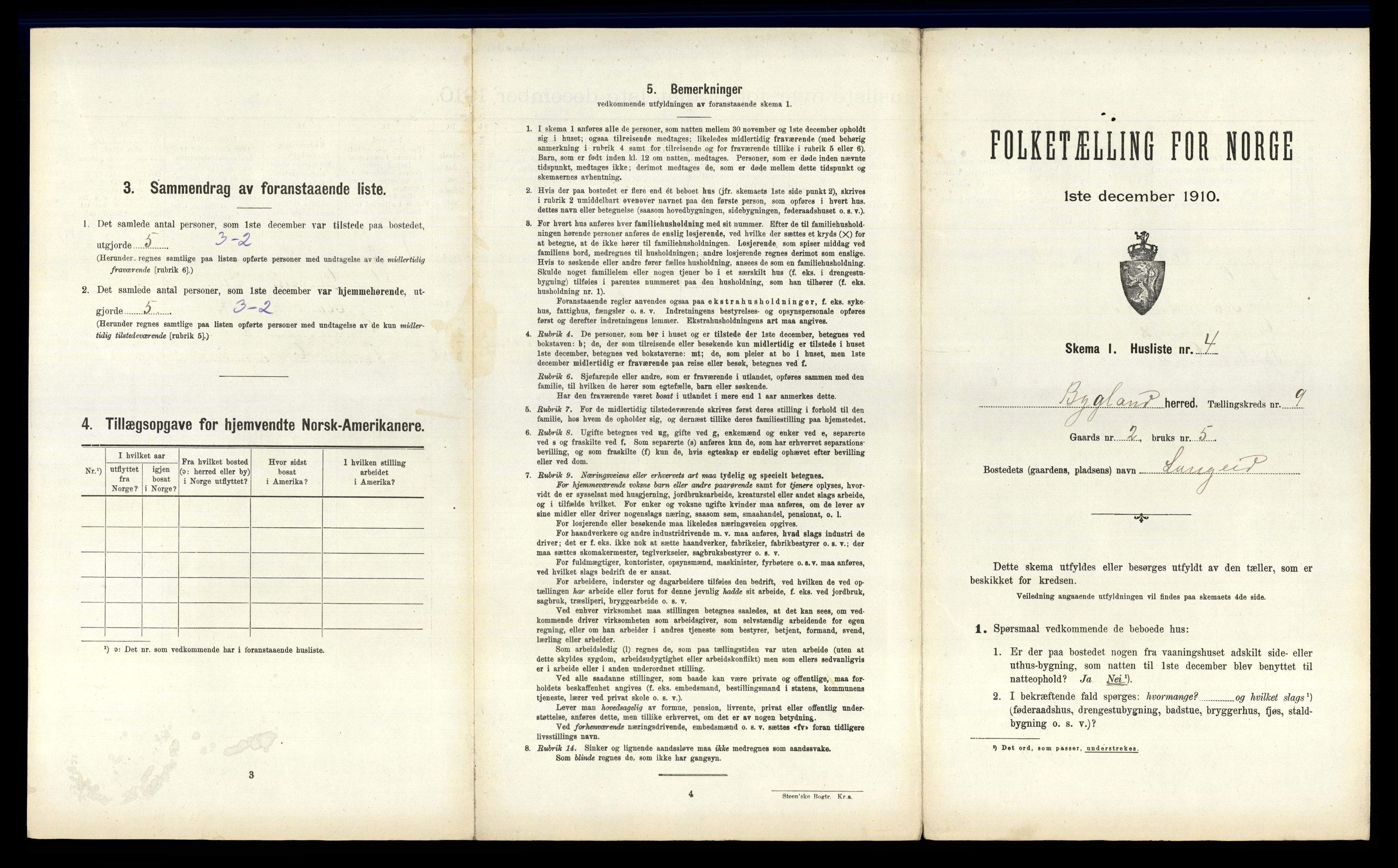 RA, 1910 census for Bygland, 1910, p. 691