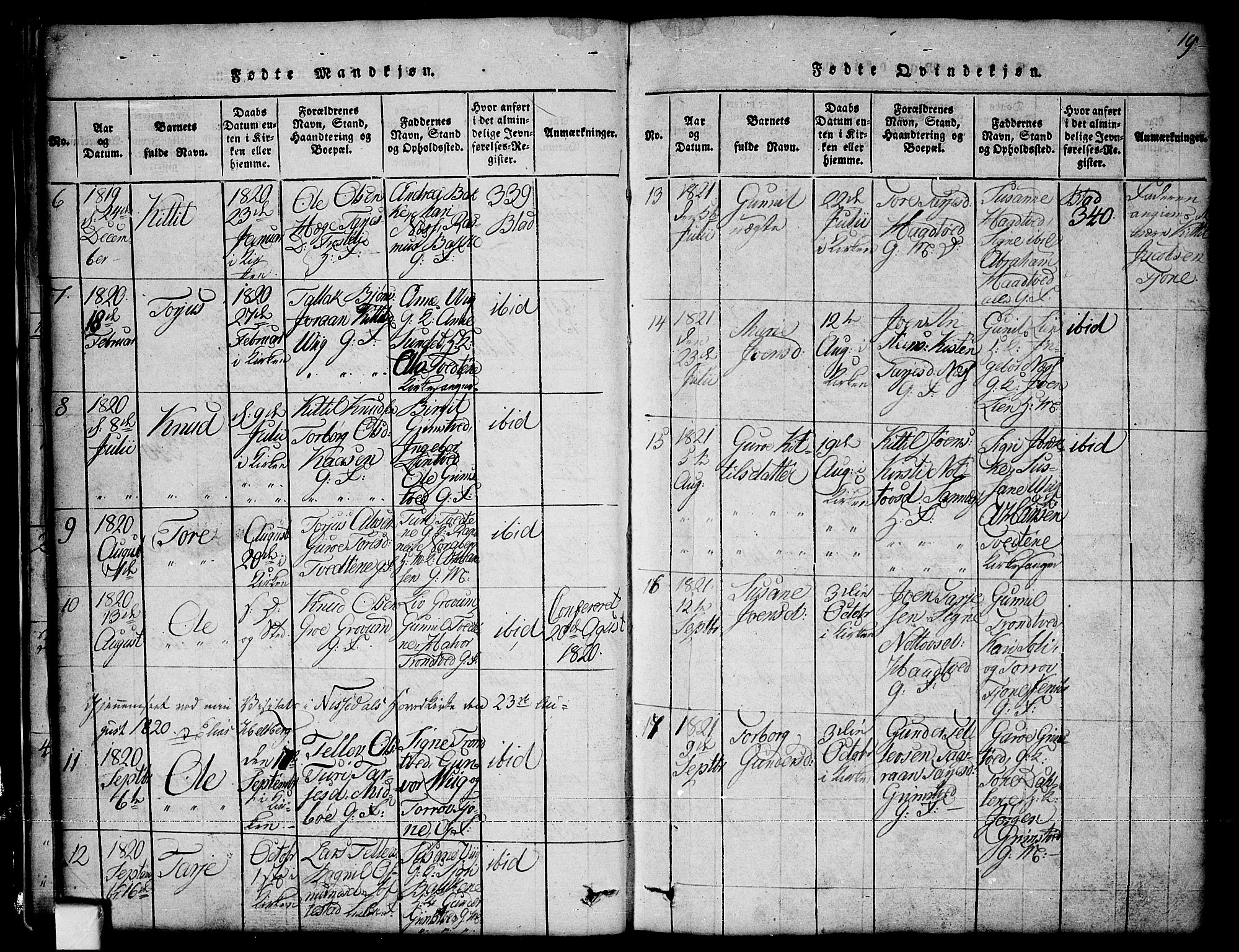 Nissedal kirkebøker, SAKO/A-288/G/Ga/L0001: Parish register (copy) no. I 1, 1814-1860, p. 19