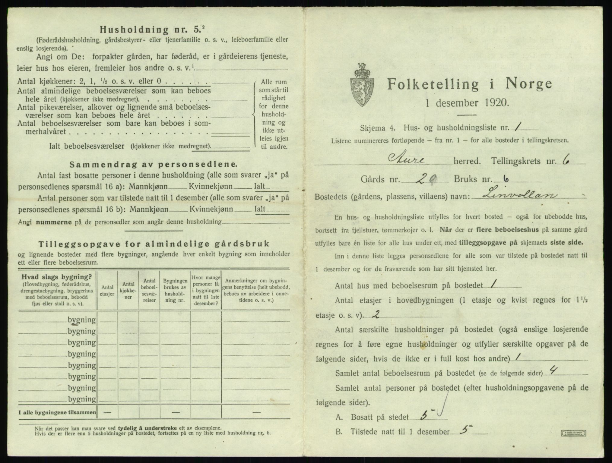 SAT, 1920 census for Aure, 1920, p. 322