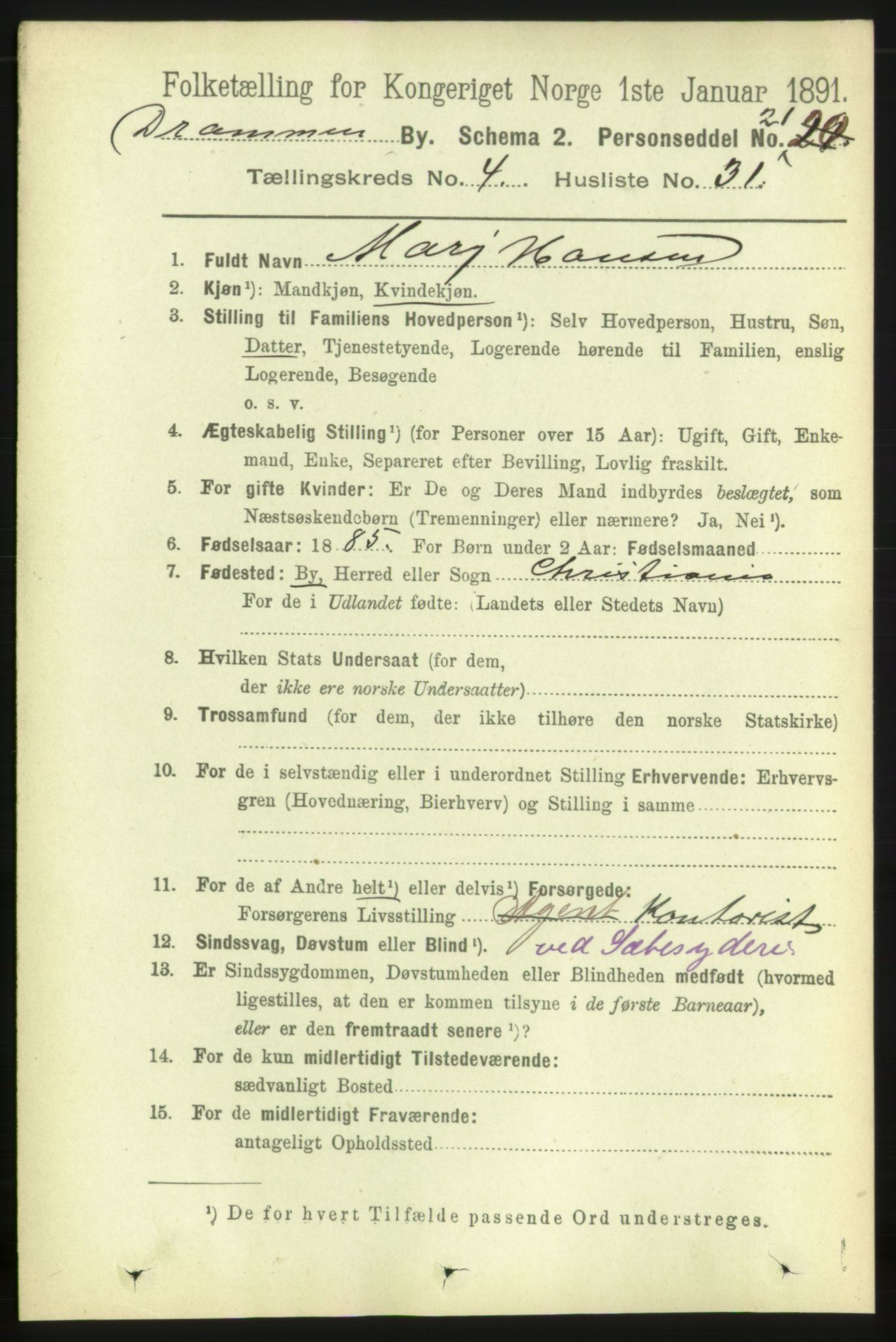 RA, 1891 census for 0602 Drammen, 1891, p. 5681