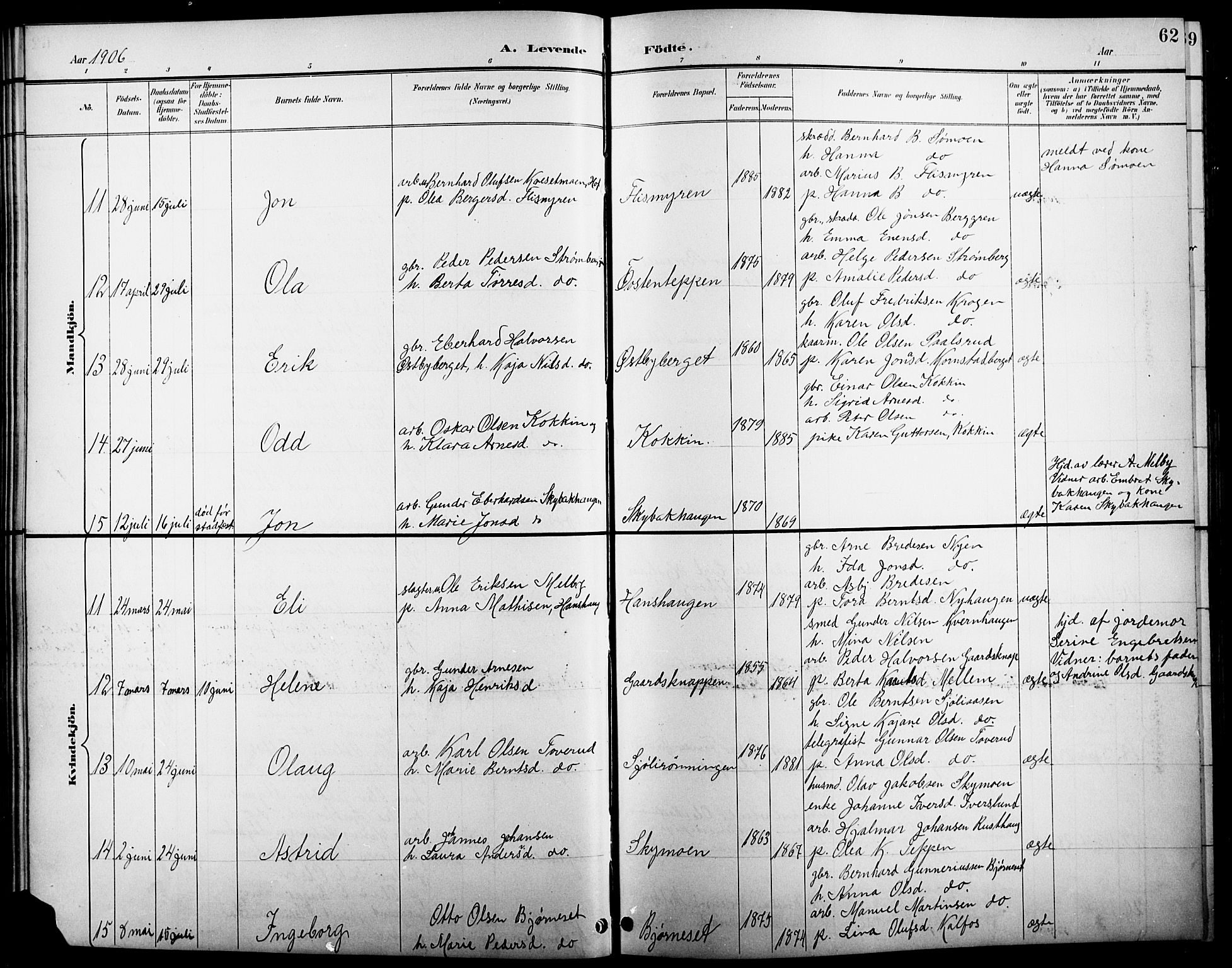 Åsnes prestekontor, AV/SAH-PREST-042/H/Ha/Hab/L0005: Parish register (copy) no. 5, 1895-1920, p. 62