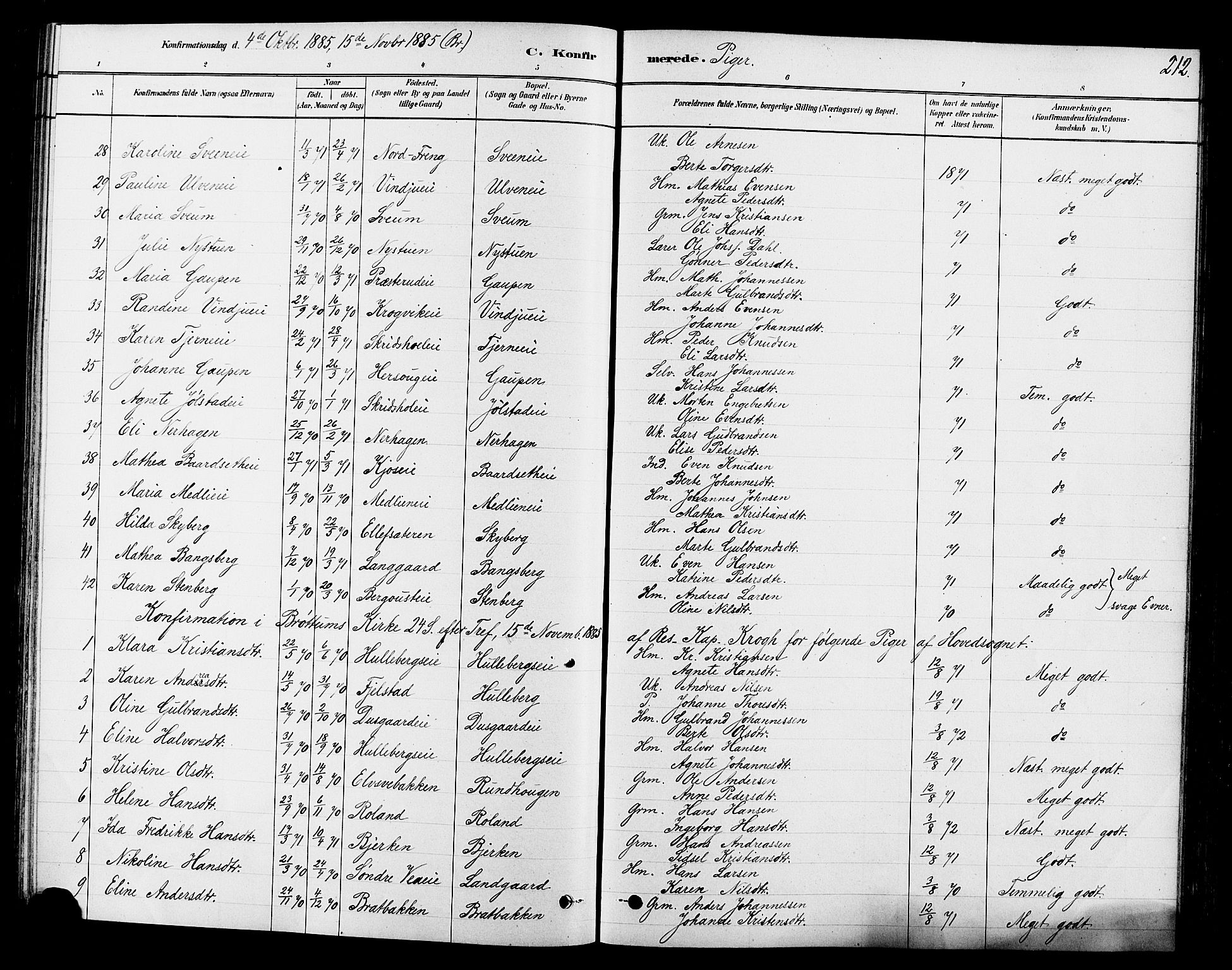 Ringsaker prestekontor, AV/SAH-PREST-014/L/La/L0009: Parish register (copy) no. 9, 1879-1890, p. 212
