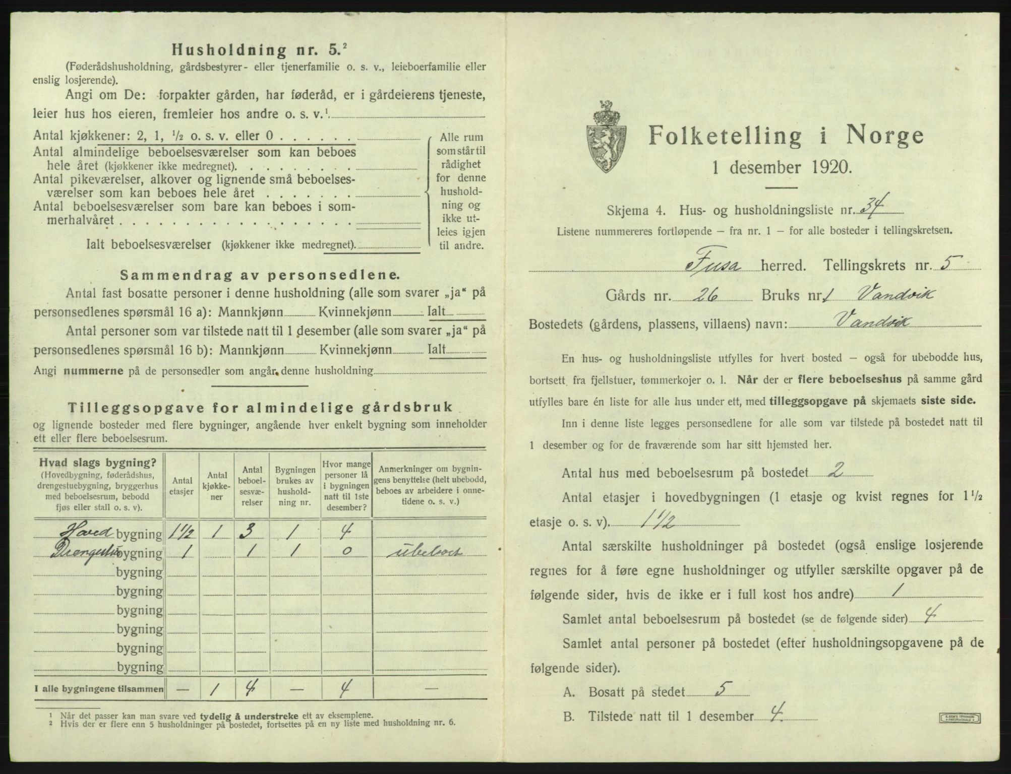 SAB, 1920 census for Fusa, 1920, p. 308