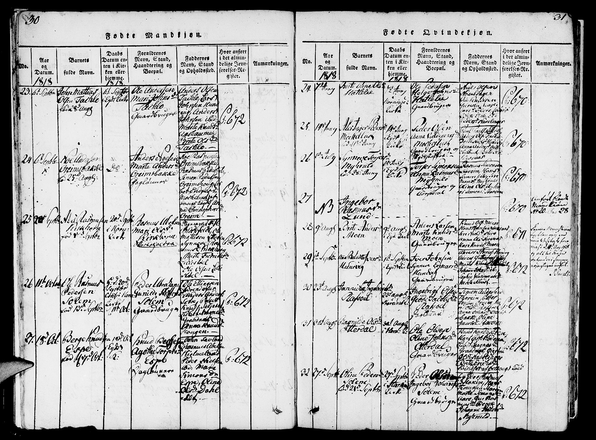 Eid sokneprestembete, AV/SAB-A-82301/H/Haa/Haaa/L0005: Parish register (official) no. A 5, 1816-1830, p. 30-31