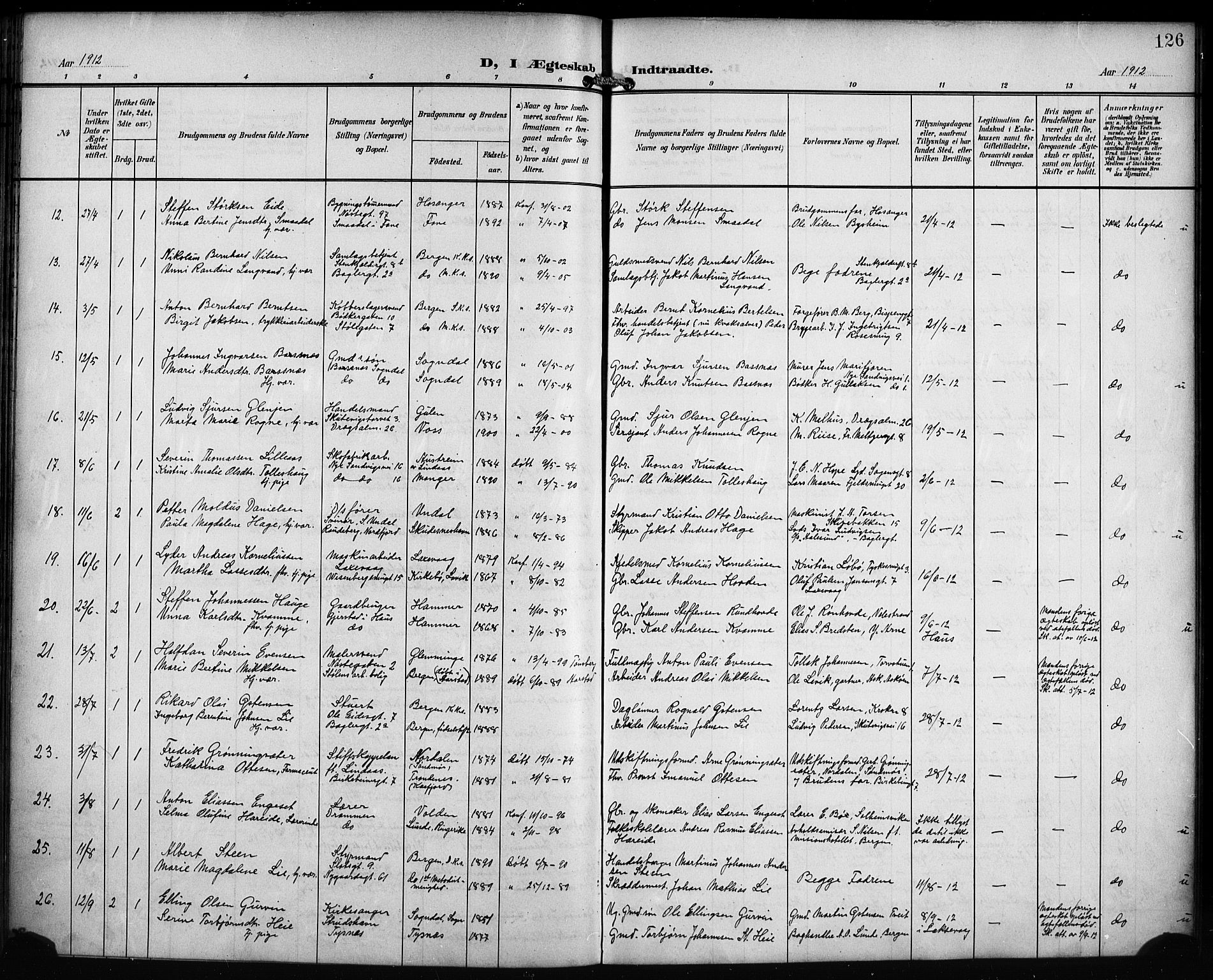 Mariakirken Sokneprestembete, AV/SAB-A-76901/H/Hab/L0009: Parish register (copy) no. A 9, 1901-1919, p. 126