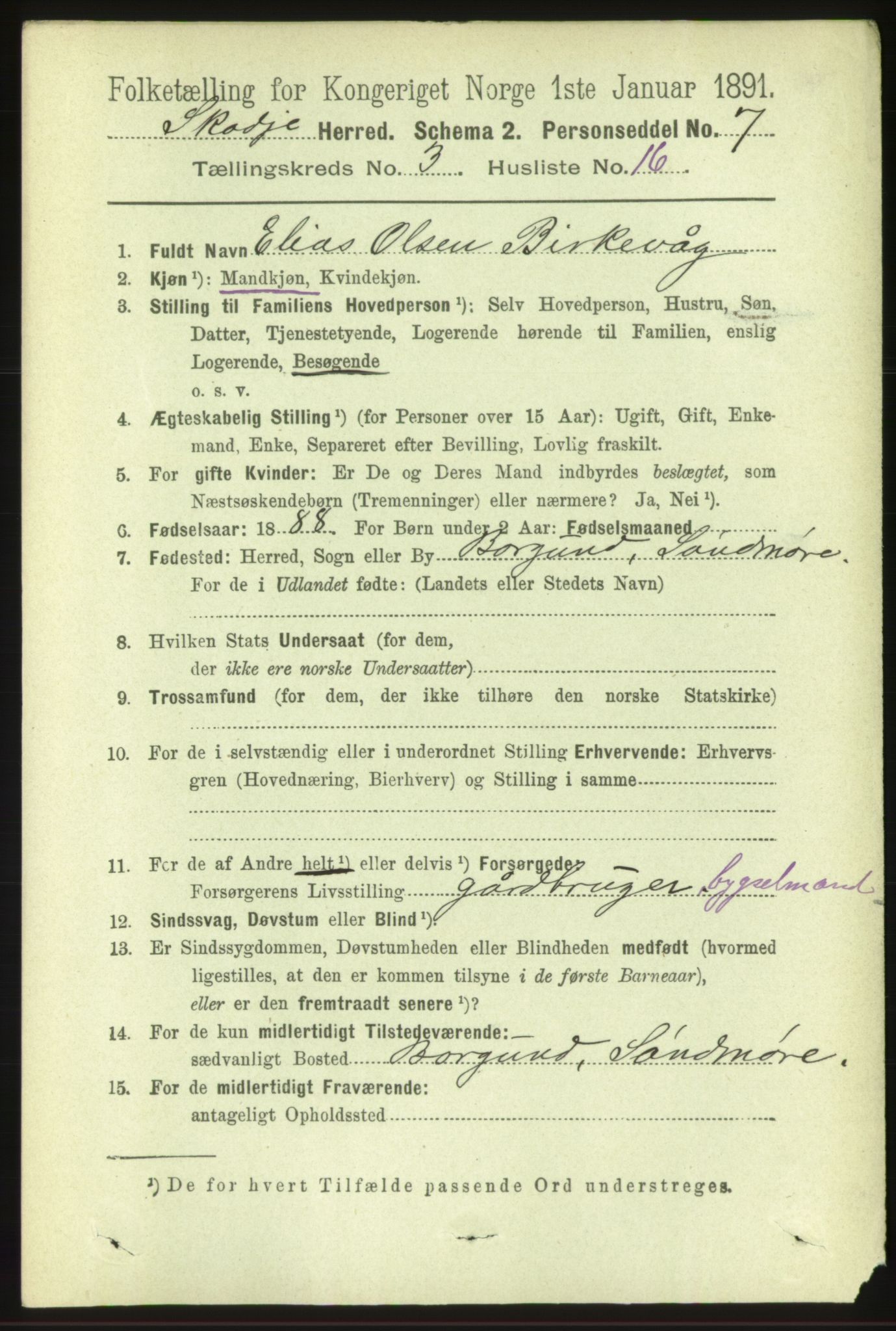 RA, 1891 census for 1529 Skodje, 1891, p. 554