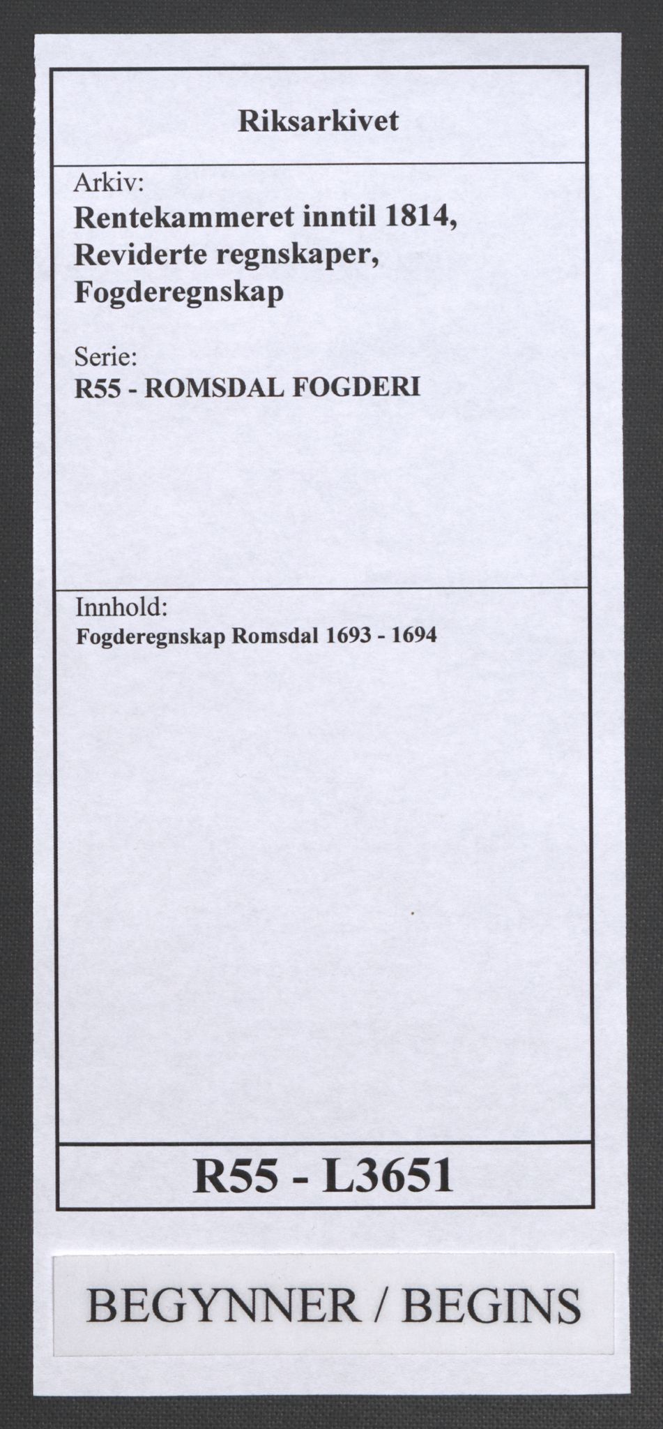 Rentekammeret inntil 1814, Reviderte regnskaper, Fogderegnskap, RA/EA-4092/R55/L3651: Fogderegnskap Romsdal, 1693-1694, p. 1