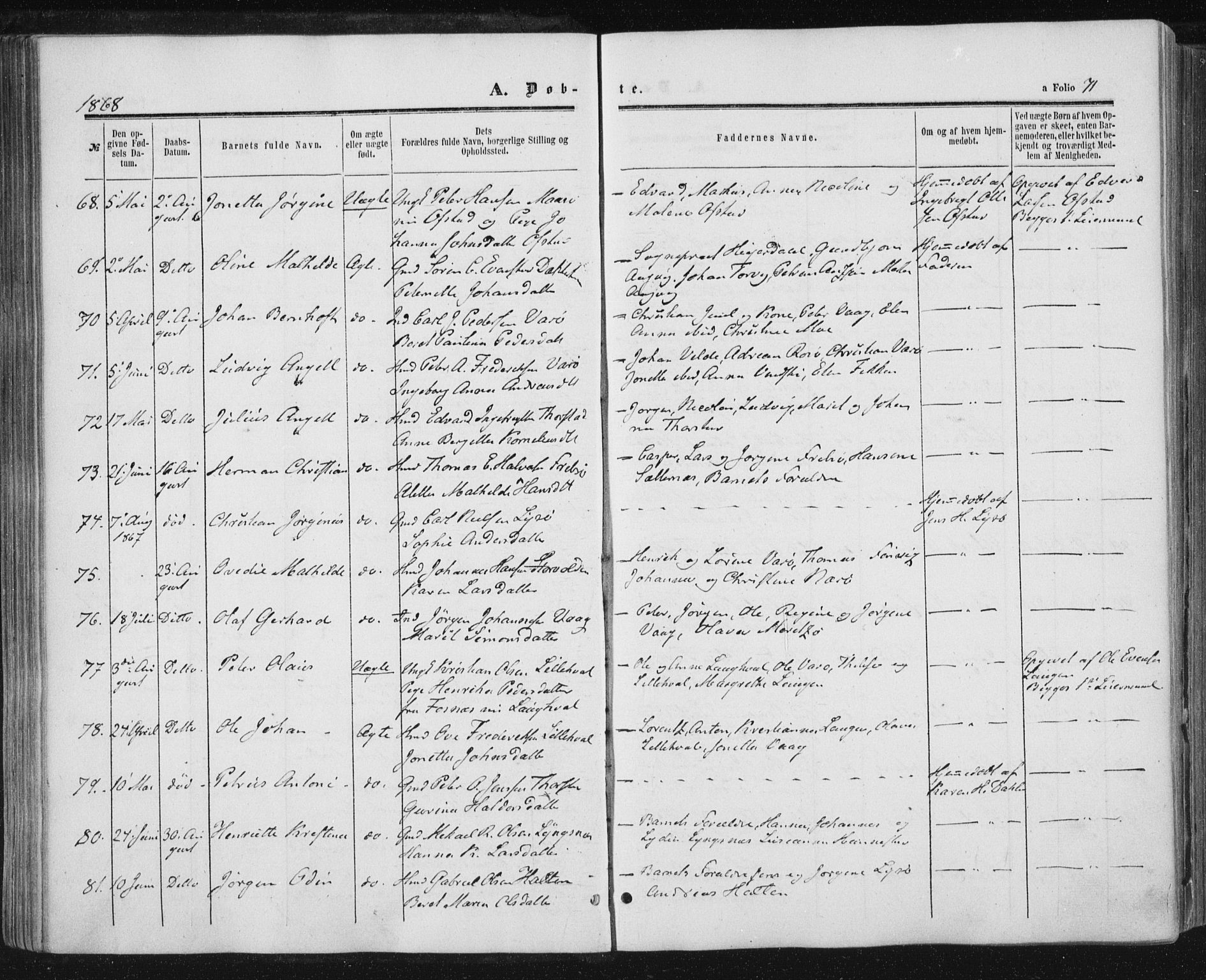 Ministerialprotokoller, klokkerbøker og fødselsregistre - Nord-Trøndelag, SAT/A-1458/784/L0670: Parish register (official) no. 784A05, 1860-1876, p. 71