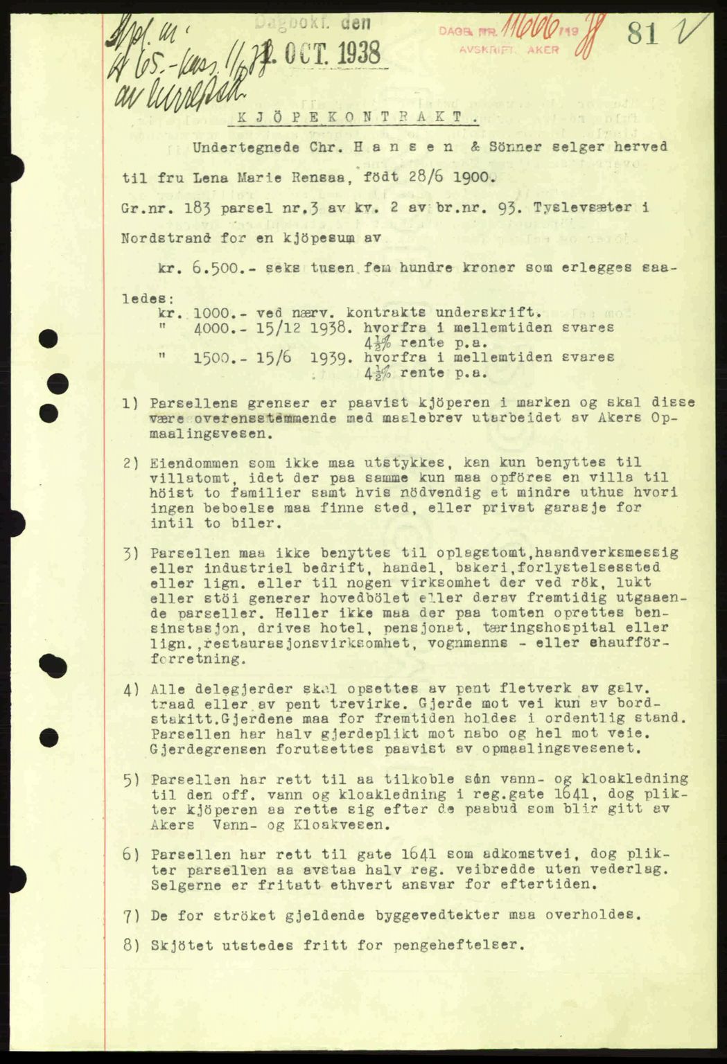 Aker herredsskriveri, SAO/A-10896/G/Gb/Gba/Gbab/L0025: Mortgage book no. A154-155, 1938-1938, Diary no: : 11666/1938