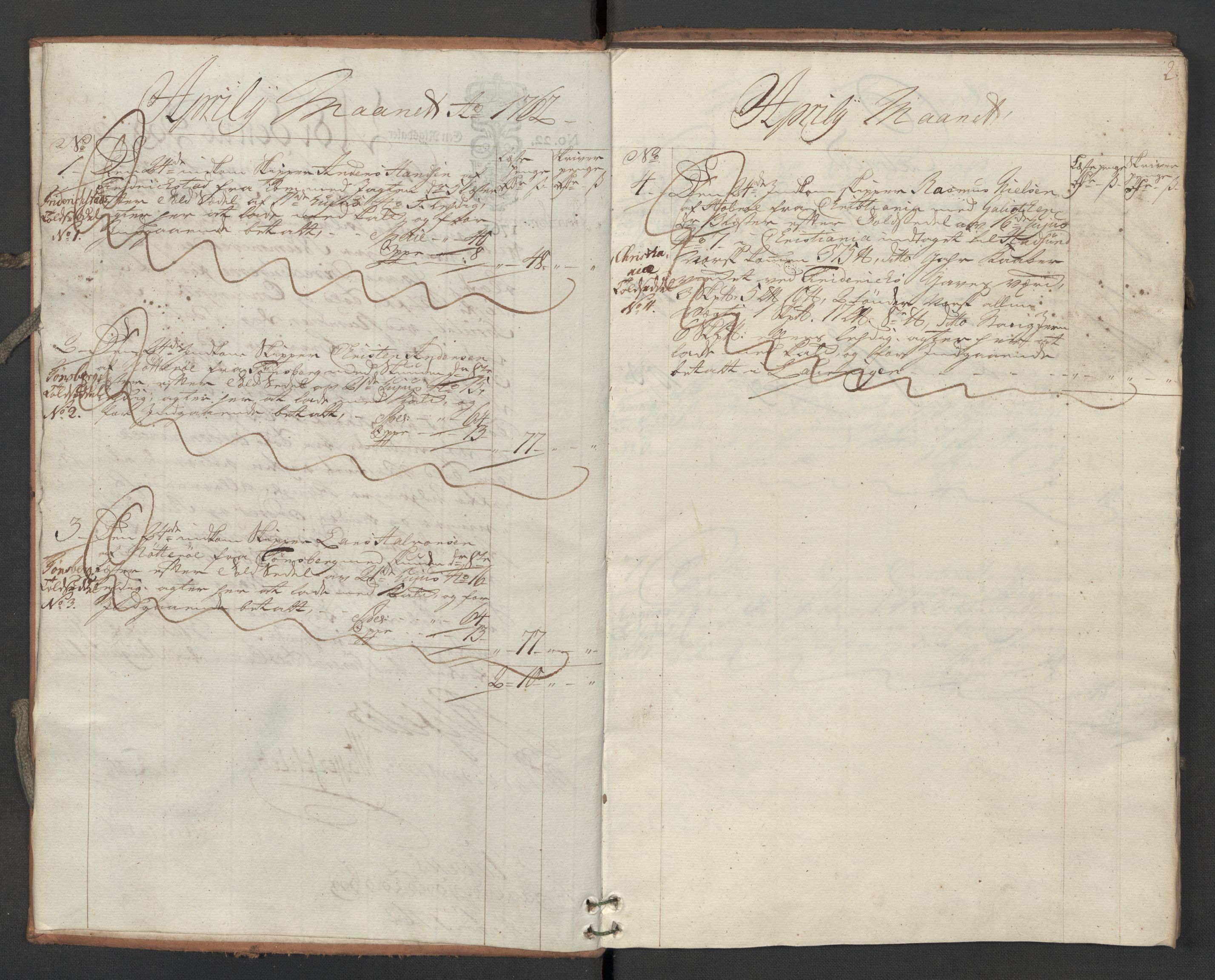 Generaltollkammeret, tollregnskaper, AV/RA-EA-5490/R06/L0062/0002: Tollregnskaper Kristiania / Inngående hovedtollbok Slependen, 1762, p. 1b-2a