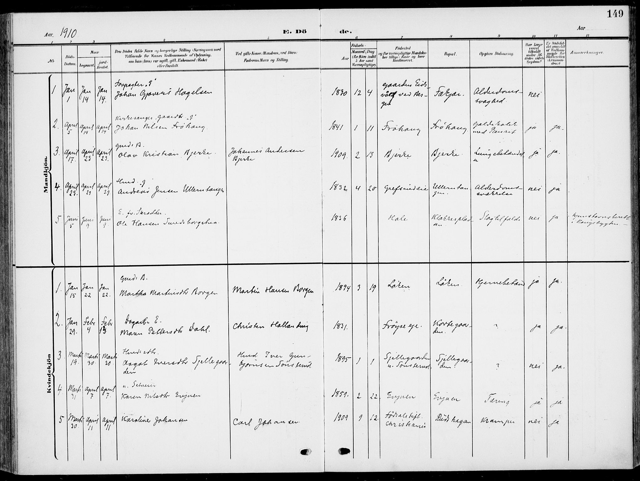 Hole kirkebøker, SAKO/A-228/F/Fa/L0010: Parish register (official) no. I 10, 1907-1917, p. 149