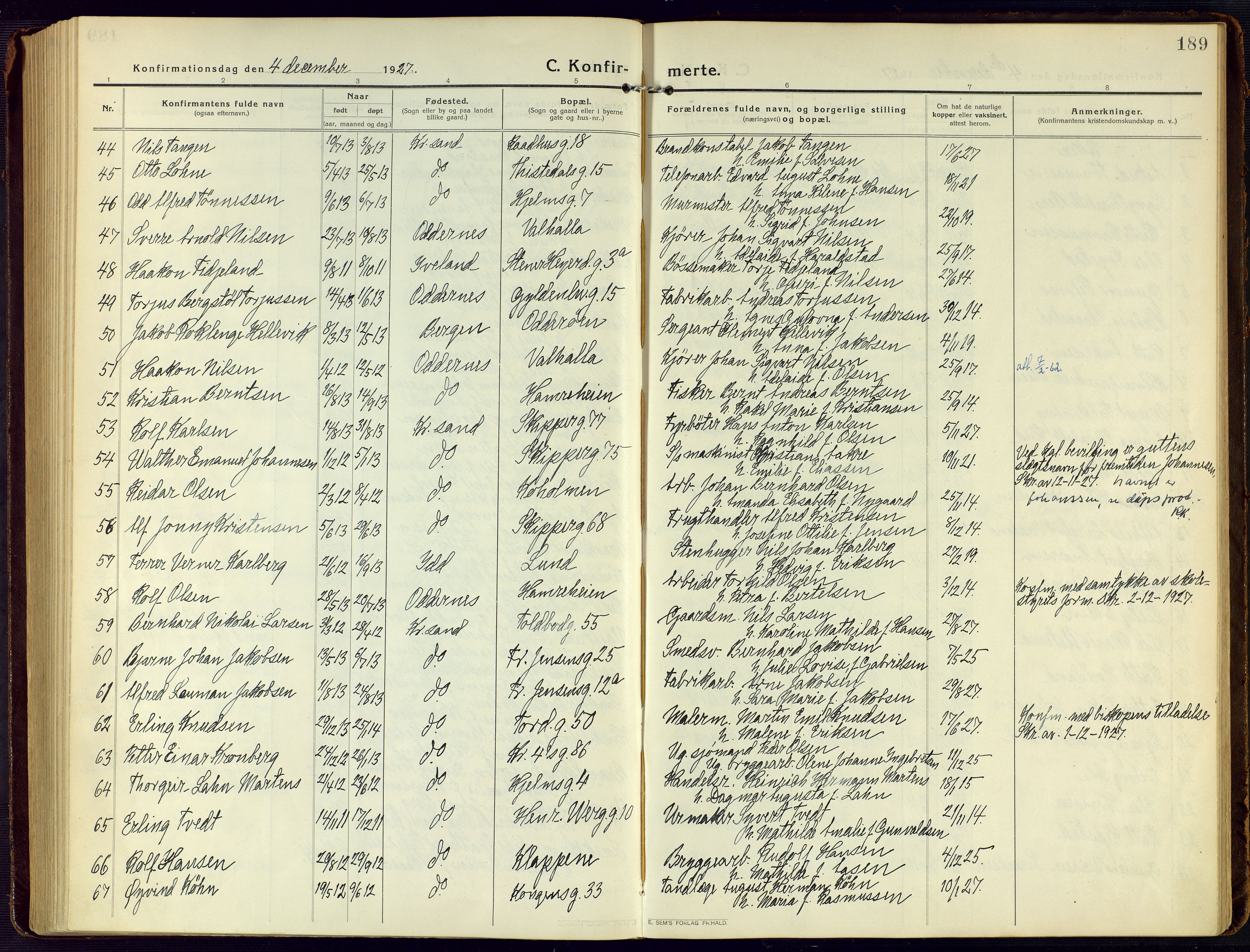 Kristiansand domprosti, SAK/1112-0006/F/Fa/L0026: Parish register (official) no. A 25, 1916-1928, p. 189