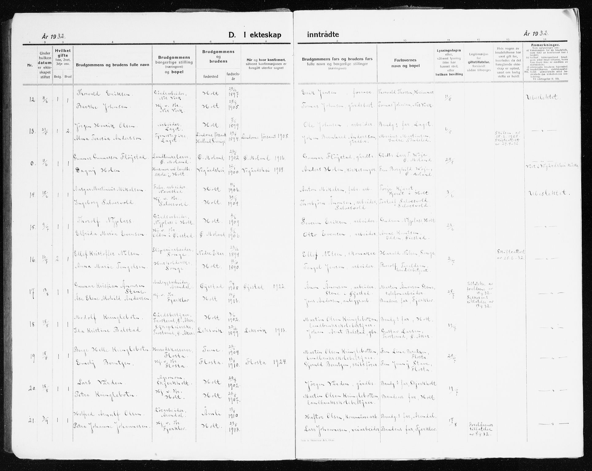 Holt sokneprestkontor, AV/SAK-1111-0021/F/Fb/L0012: Parish register (copy) no. B 12, 1919-1944