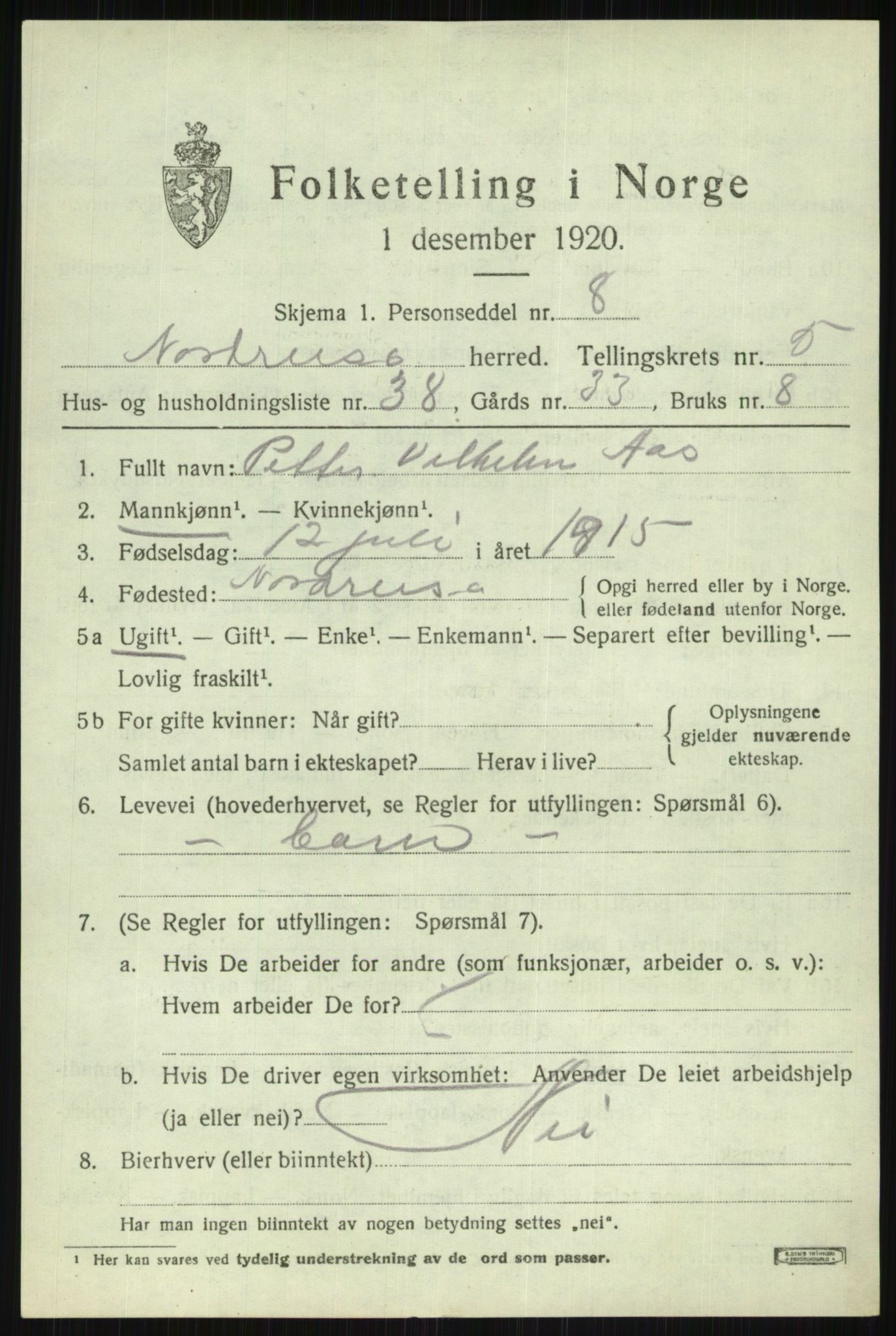 SATØ, 1920 census for Nordreisa, 1920, p. 2695