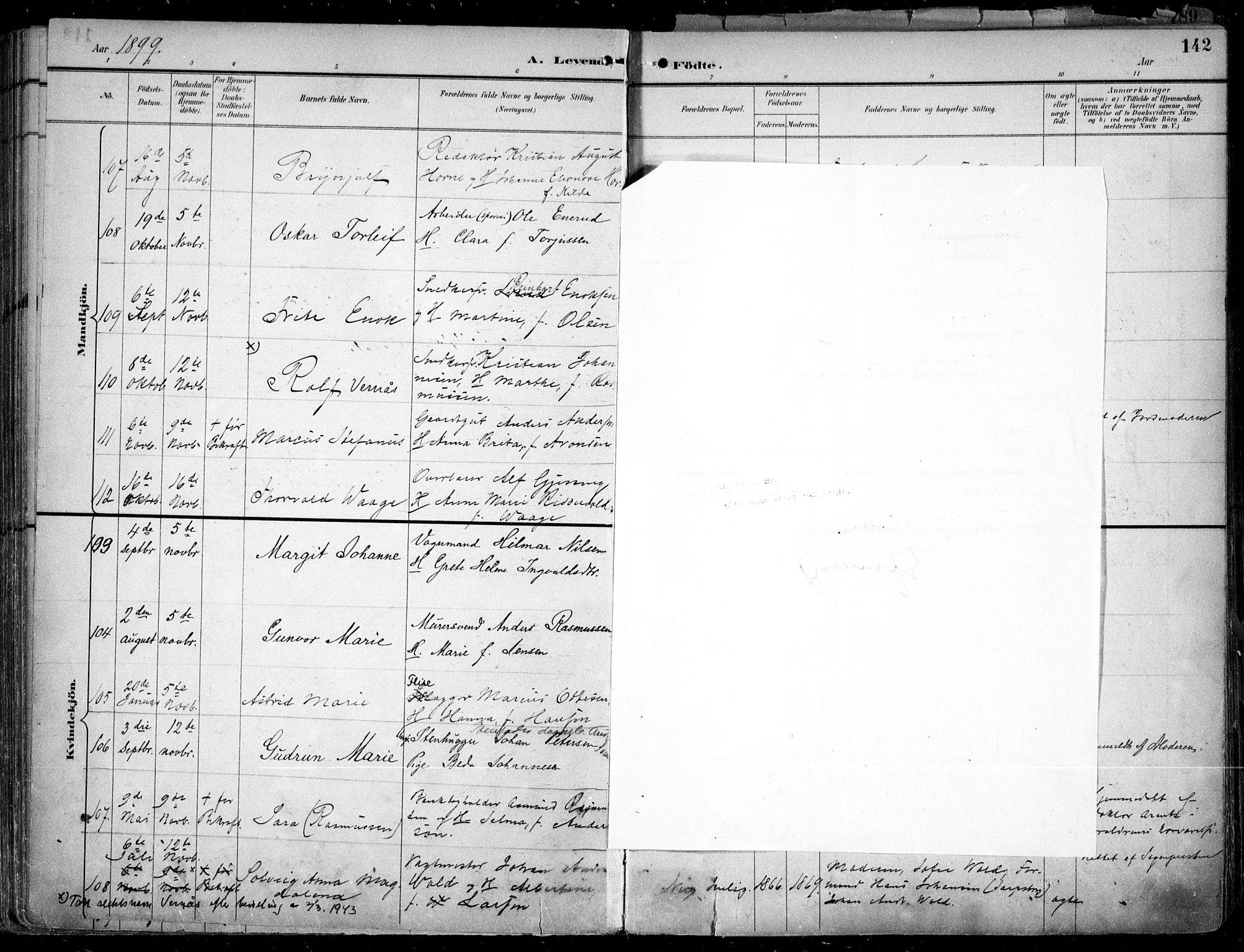 Uranienborg prestekontor Kirkebøker, AV/SAO-A-10877/F/Fa/L0005: Parish register (official) no. 5, 1895-1907, p. 142