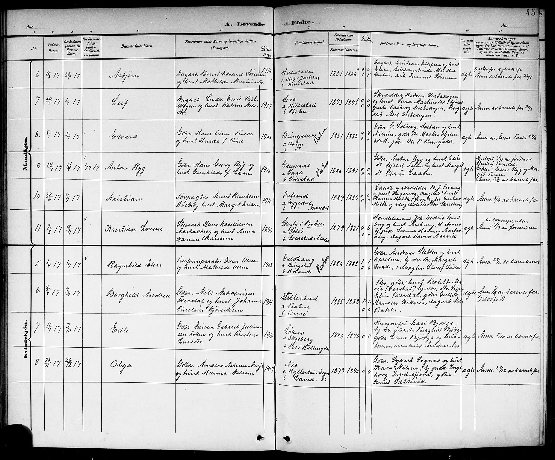 Botne kirkebøker, SAKO/A-340/G/Gb/L0004: Parish register (copy) no. II 3, 1899-1917, p. 45