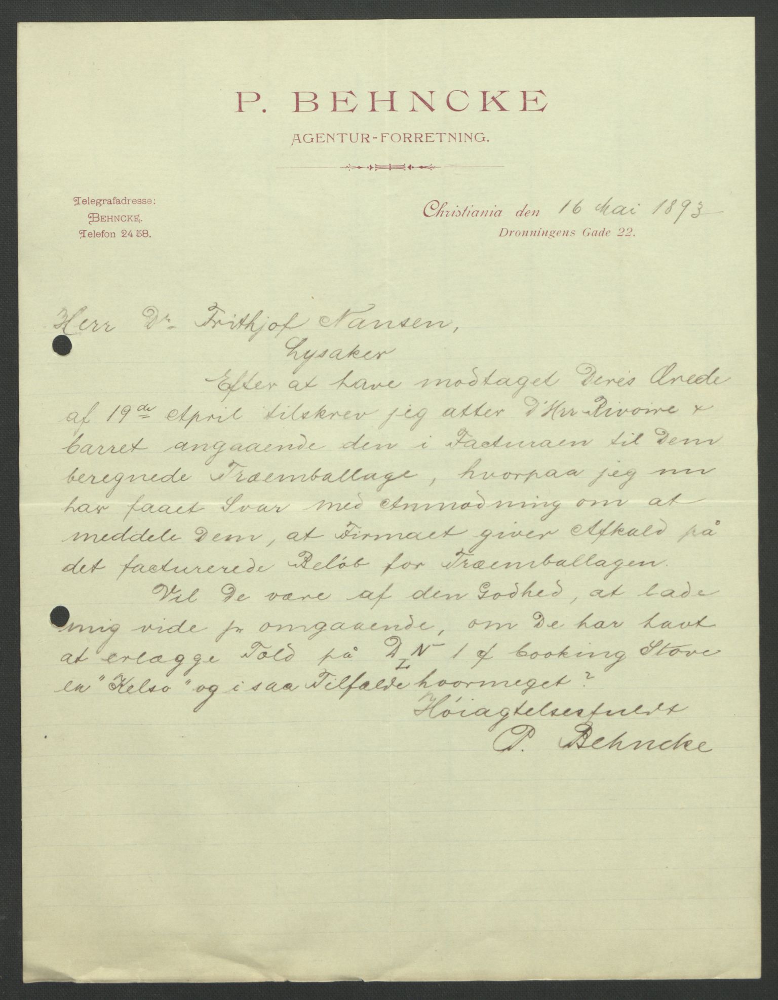 Arbeidskomitéen for Fridtjof Nansens polarekspedisjon, AV/RA-PA-0061/D/L0004: Innk. brev og telegrammer vedr. proviant og utrustning, 1892-1893, p. 623