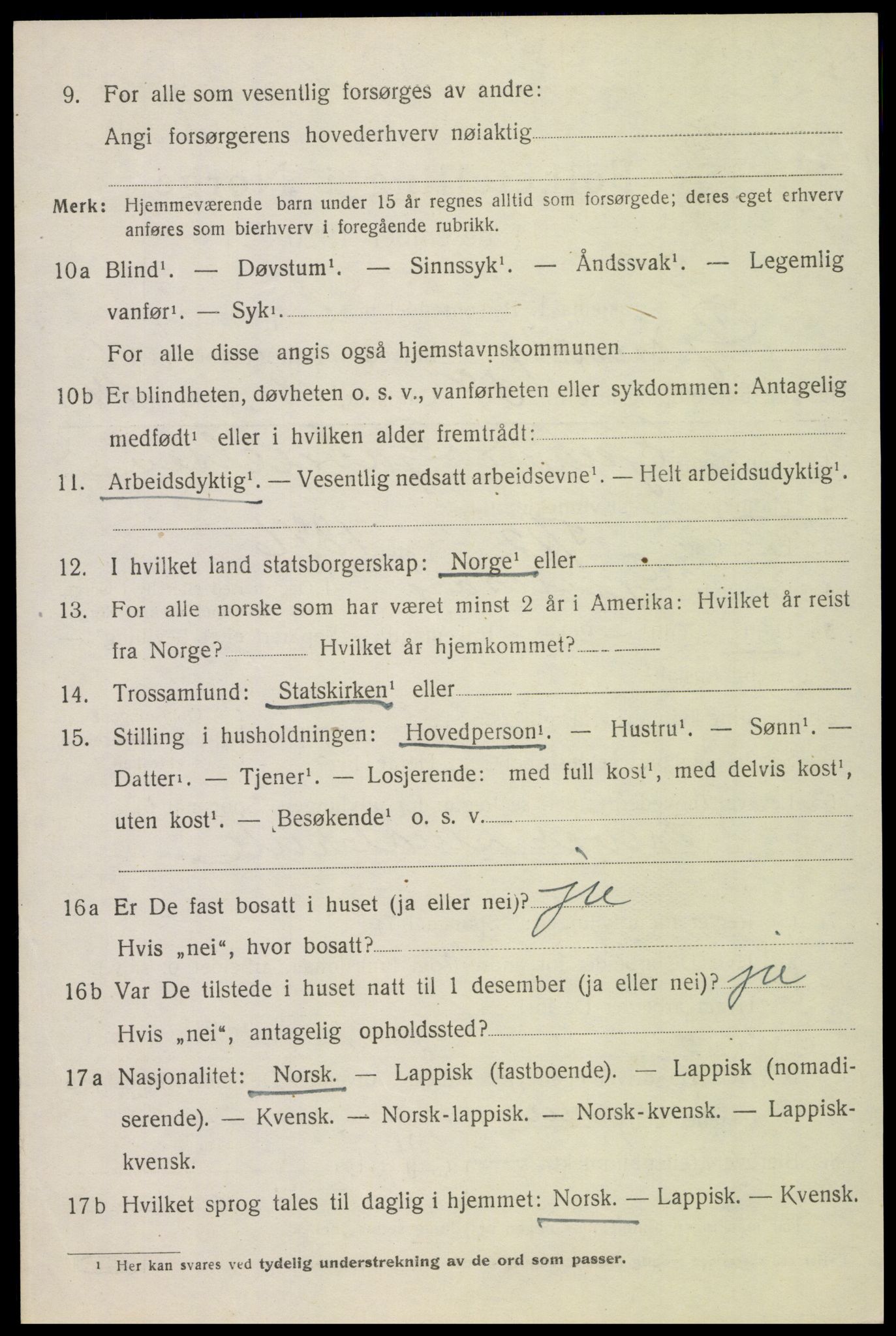 SAT, 1920 census for Gimsøy, 1920, p. 1210