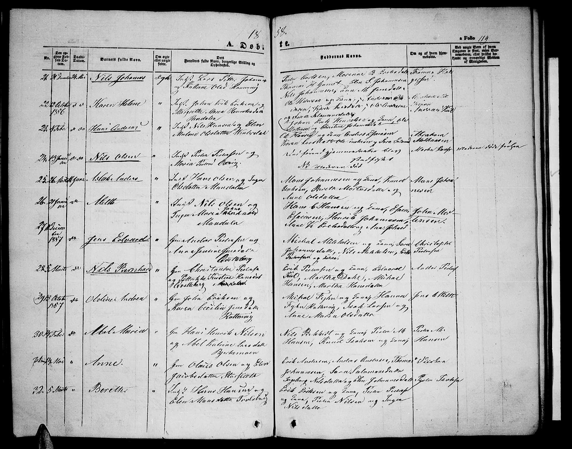 Lyngen sokneprestembete, SATØ/S-1289/H/He/Heb/L0002klokker: Parish register (copy) no. 2, 1839-1860, p. 119
