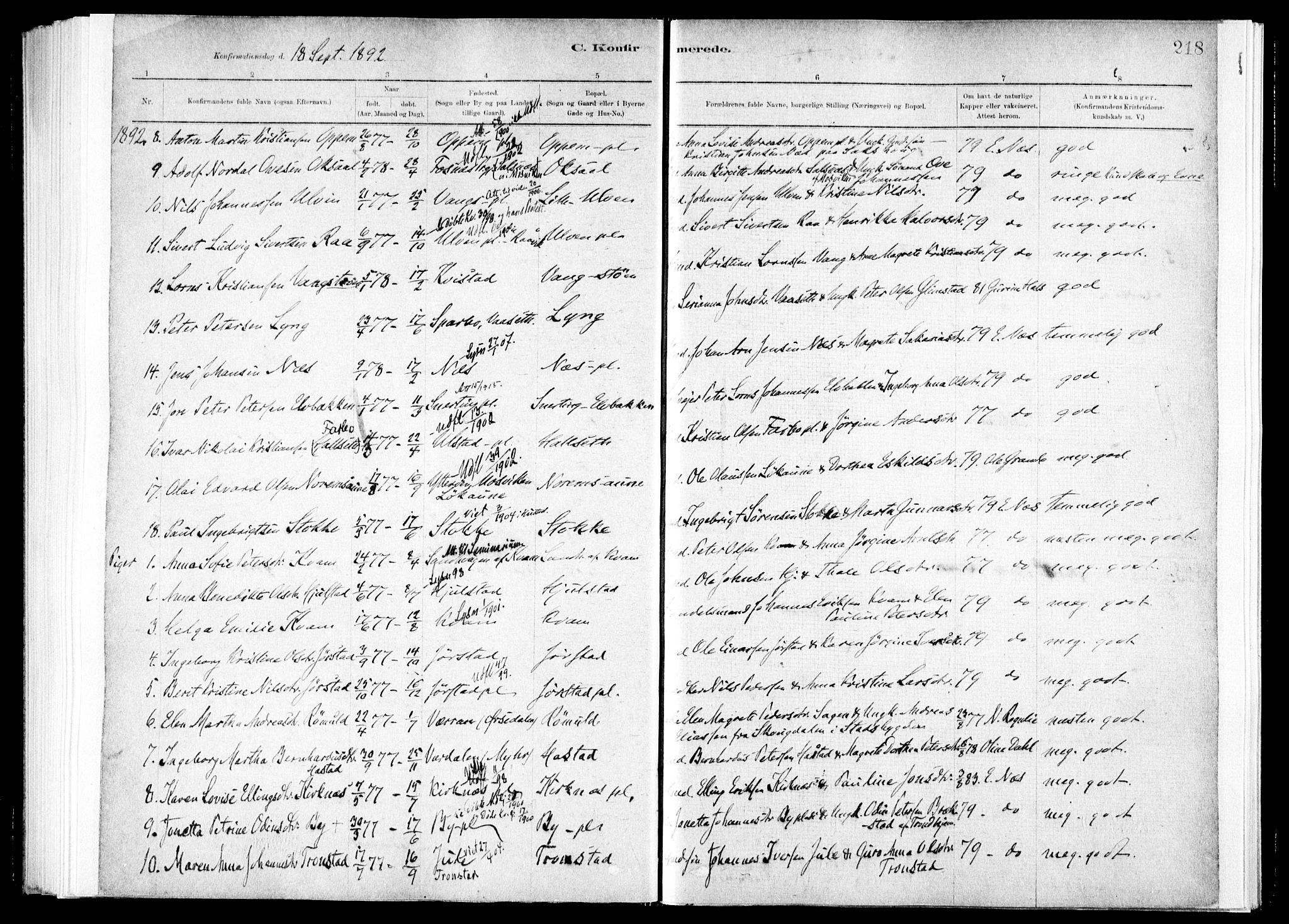 Ministerialprotokoller, klokkerbøker og fødselsregistre - Nord-Trøndelag, SAT/A-1458/730/L0285: Parish register (official) no. 730A10, 1879-1914, p. 218