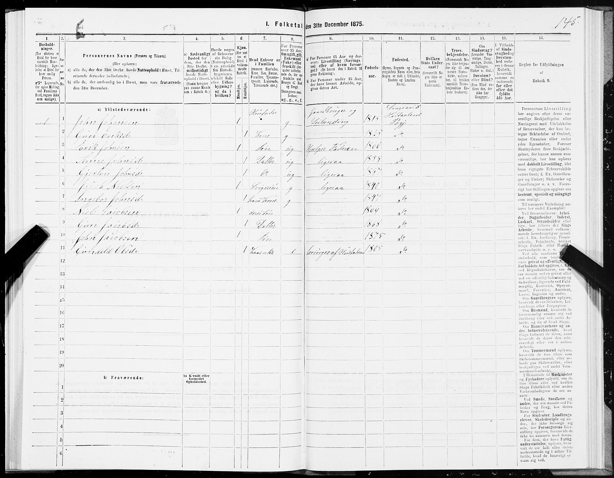 SAT, 1875 census for 1645P Haltdalen, 1875, p. 3145